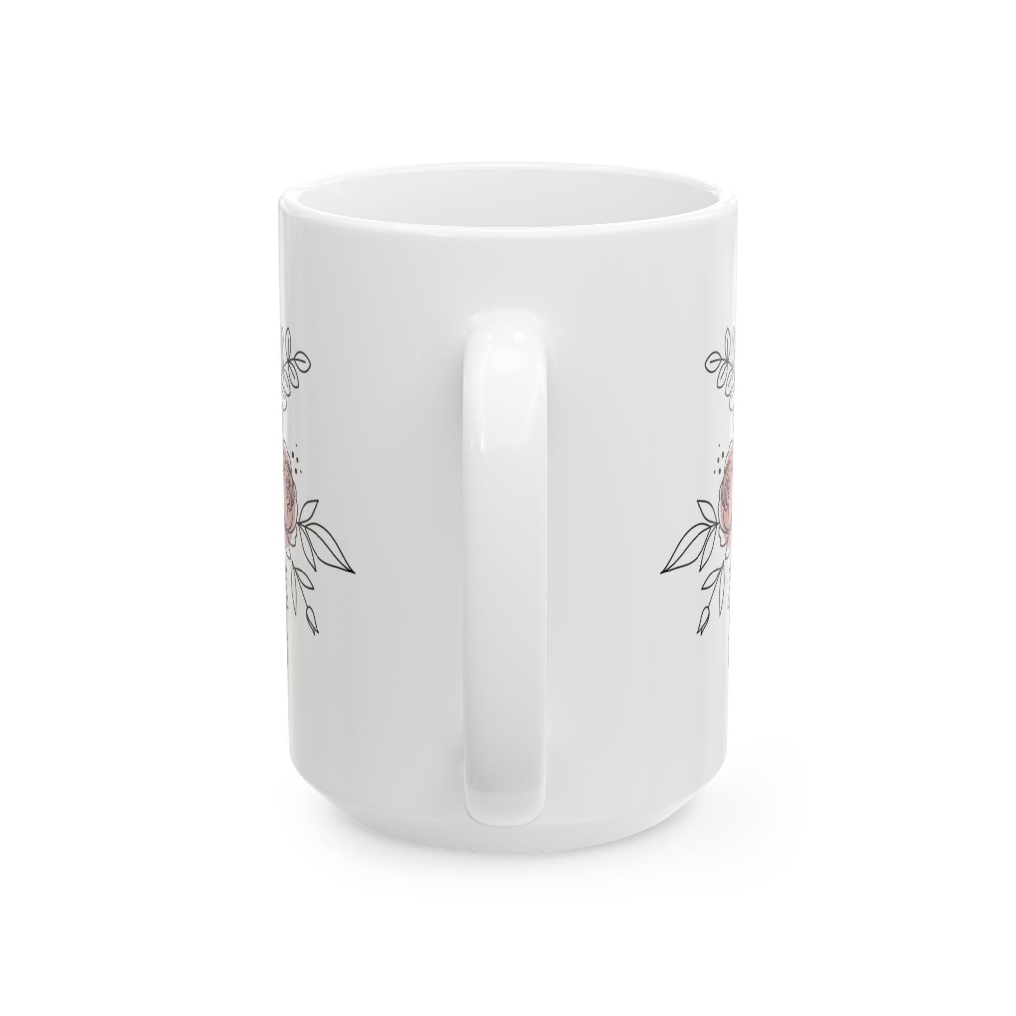 Ceramic Coffee Mug with a Floral design in pastel pink and sage Line Art (11oz / 15oz)