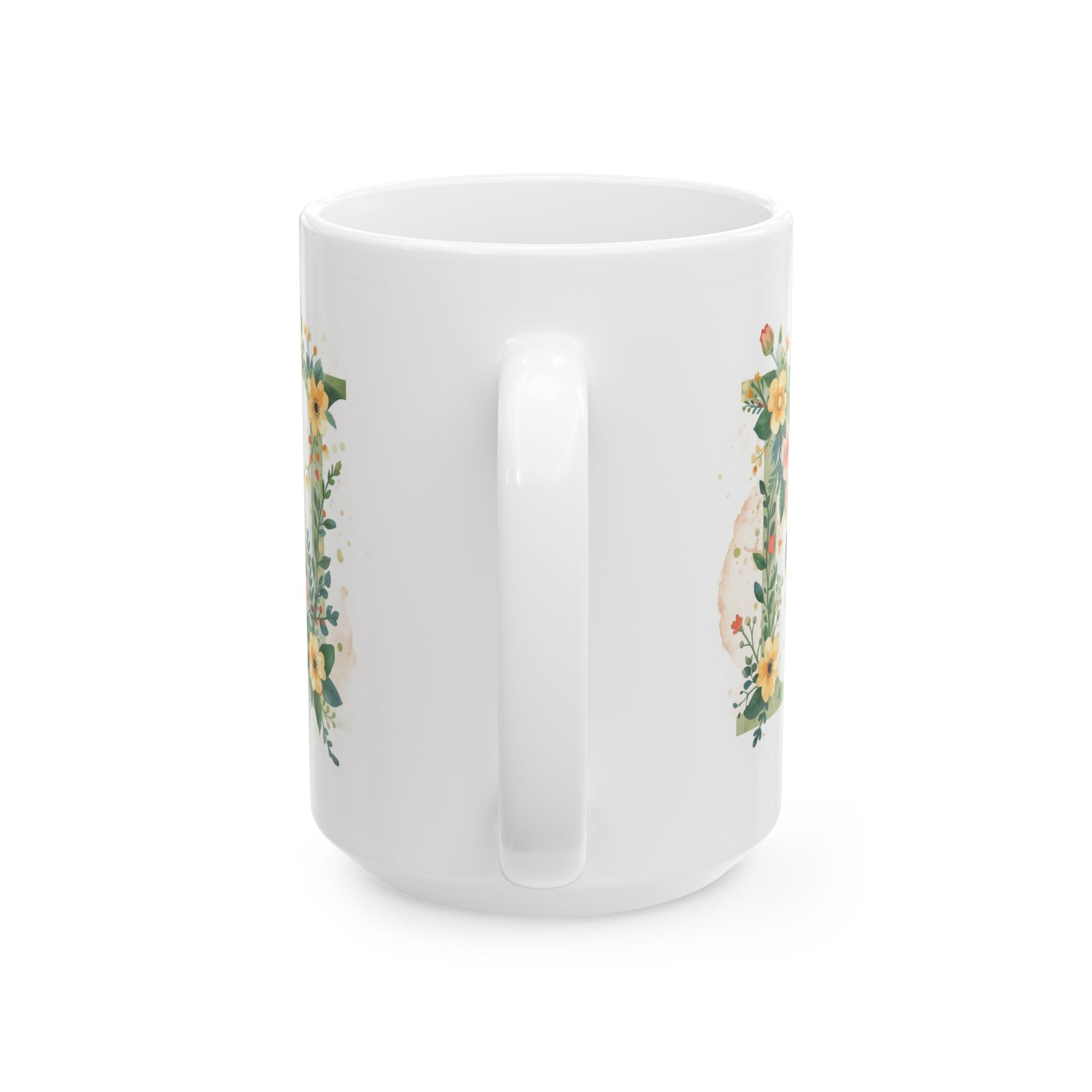 Floral Letter N Ceramic Coffee Mug (11oz, 15oz)
