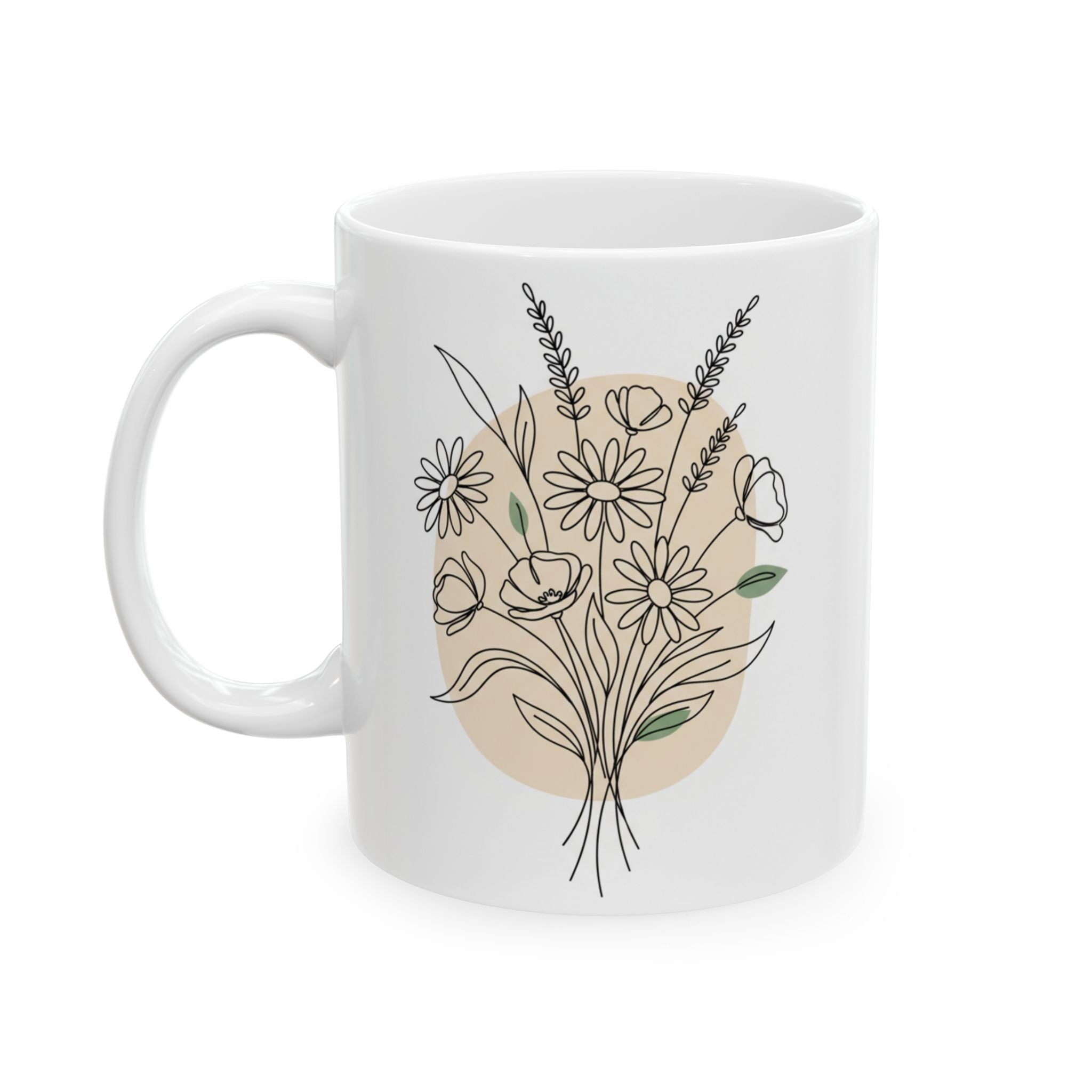 Floral Line Art Arrangement Ceramic Coffee Mug (11oz, 15oz)