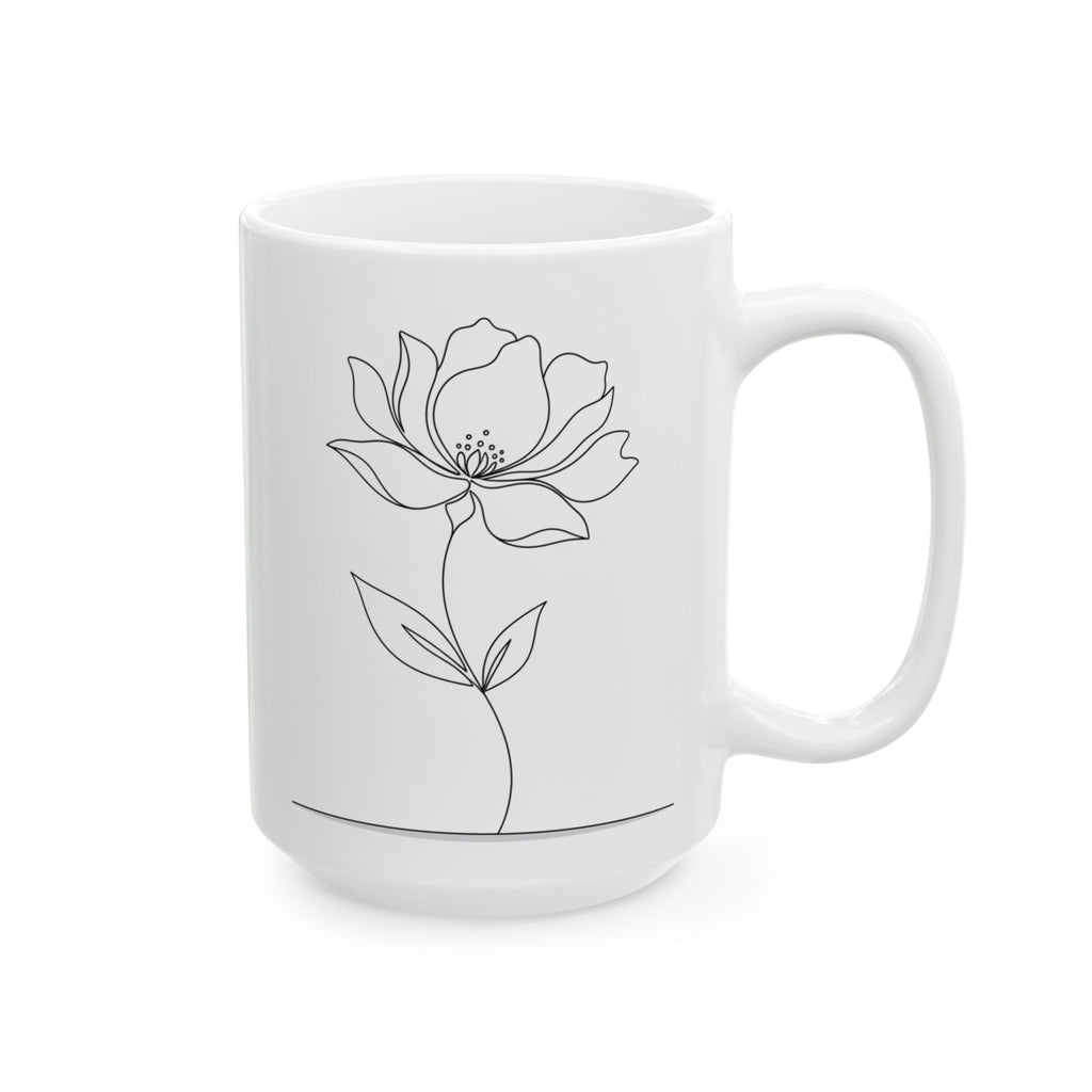 Minimal Line Art Floral Ceramic Coffee Mug (11oz/15oz)