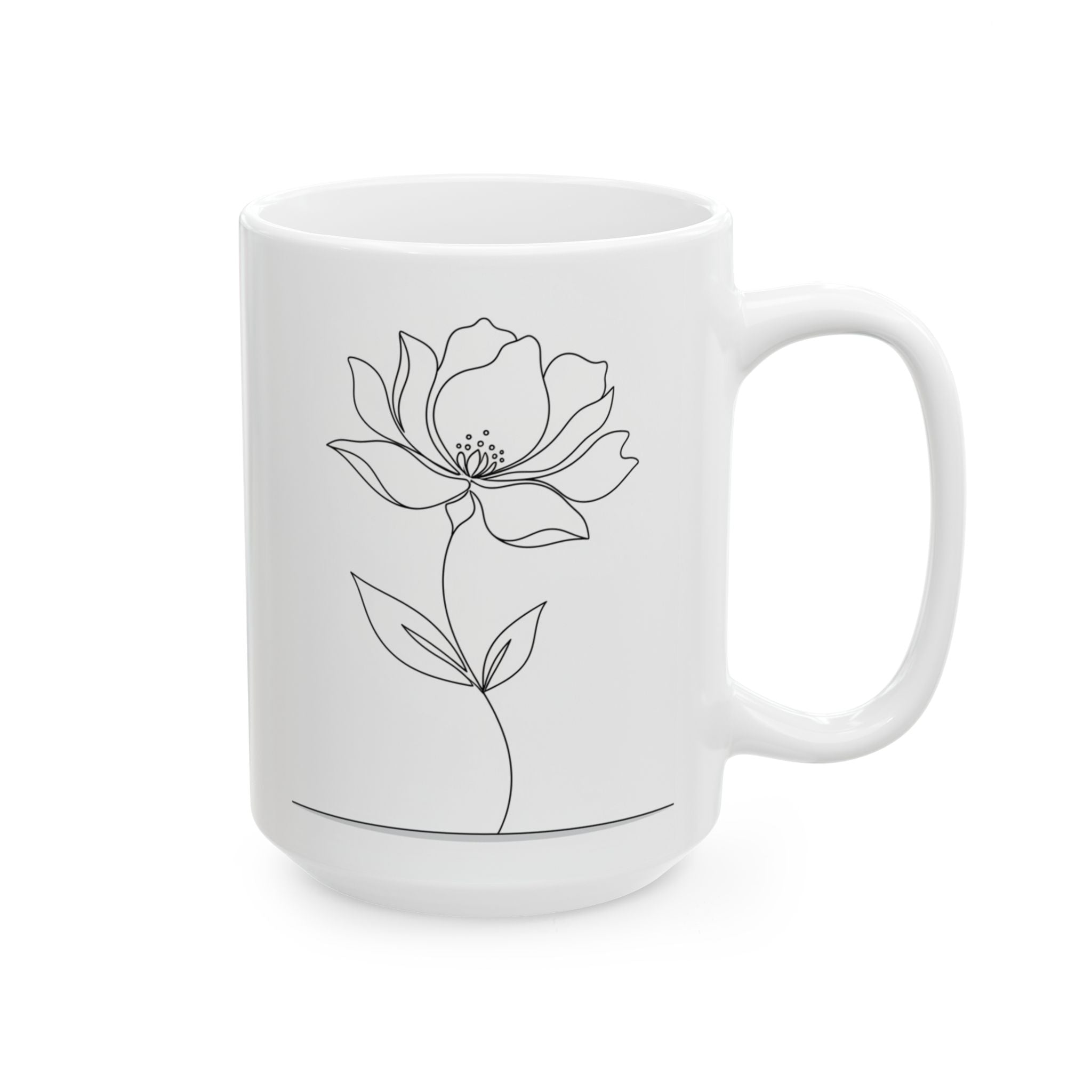 Minimal Line Art Floral Ceramic Coffee Mug (11oz/15oz)