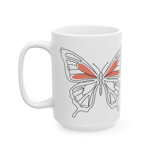 Art Line Butterfly Ceramic Coffee Mug  (11oz, 15oz)