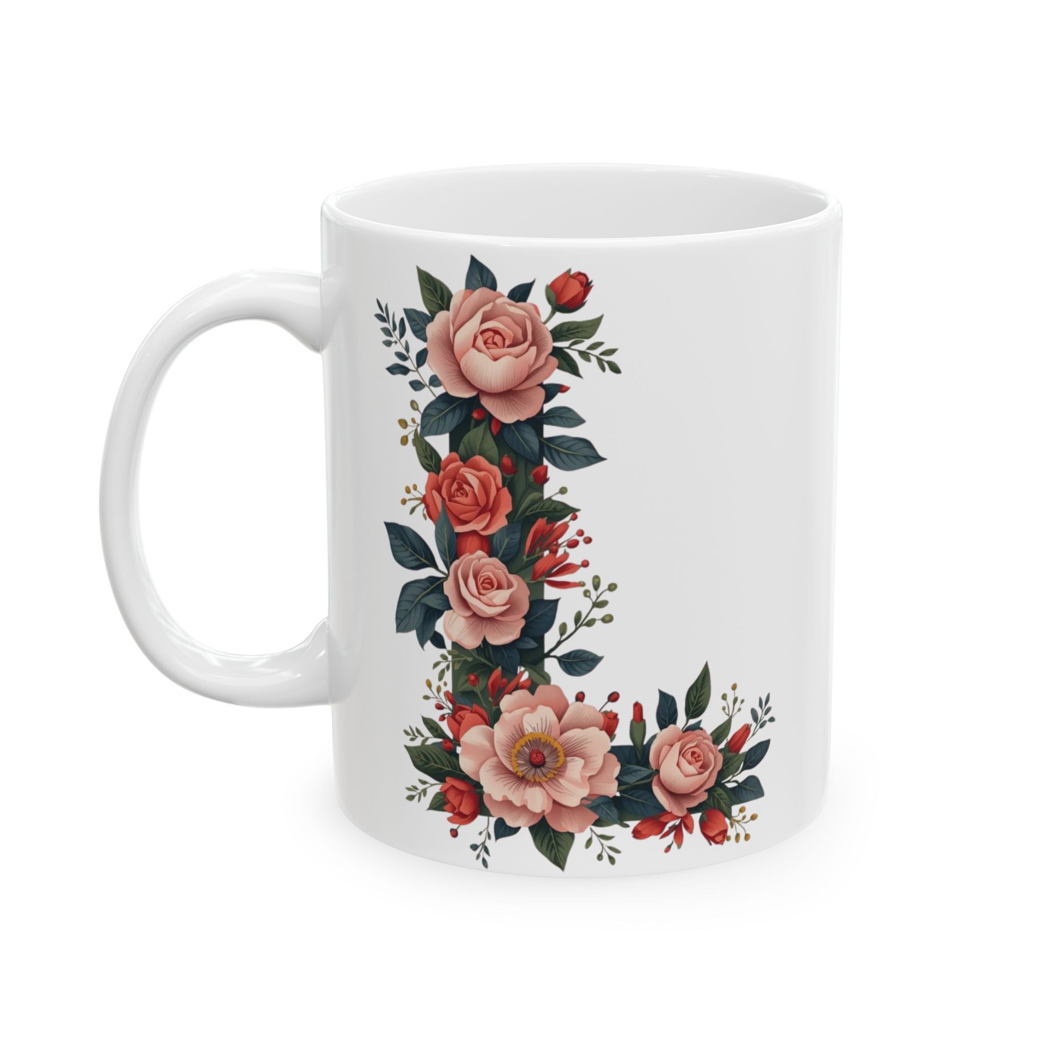 Floral Letter L Ceramic Coffee Mug  (11oz & 15oz)