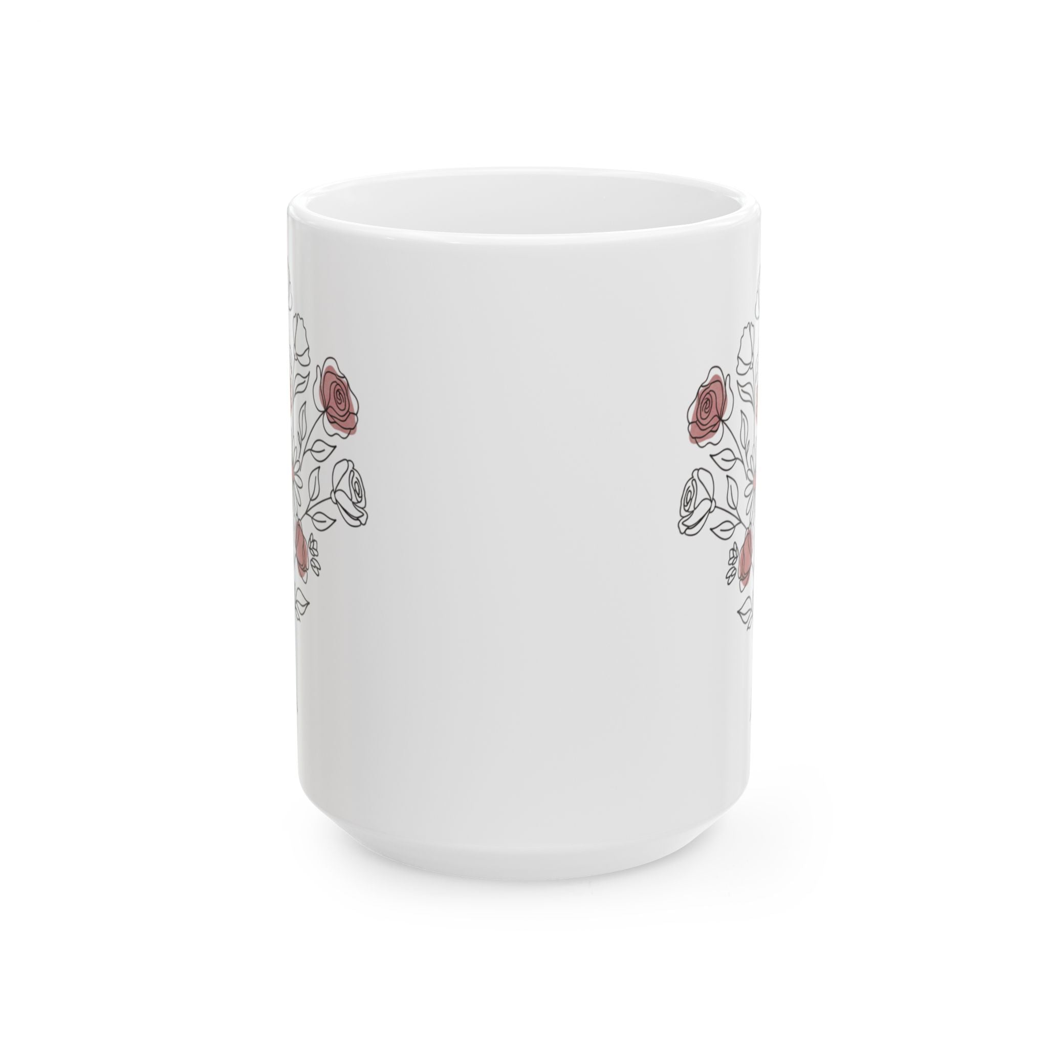 Floral Line Art Ceramic Coffee Mug with a bouquet of roses (11oz & 15oz)