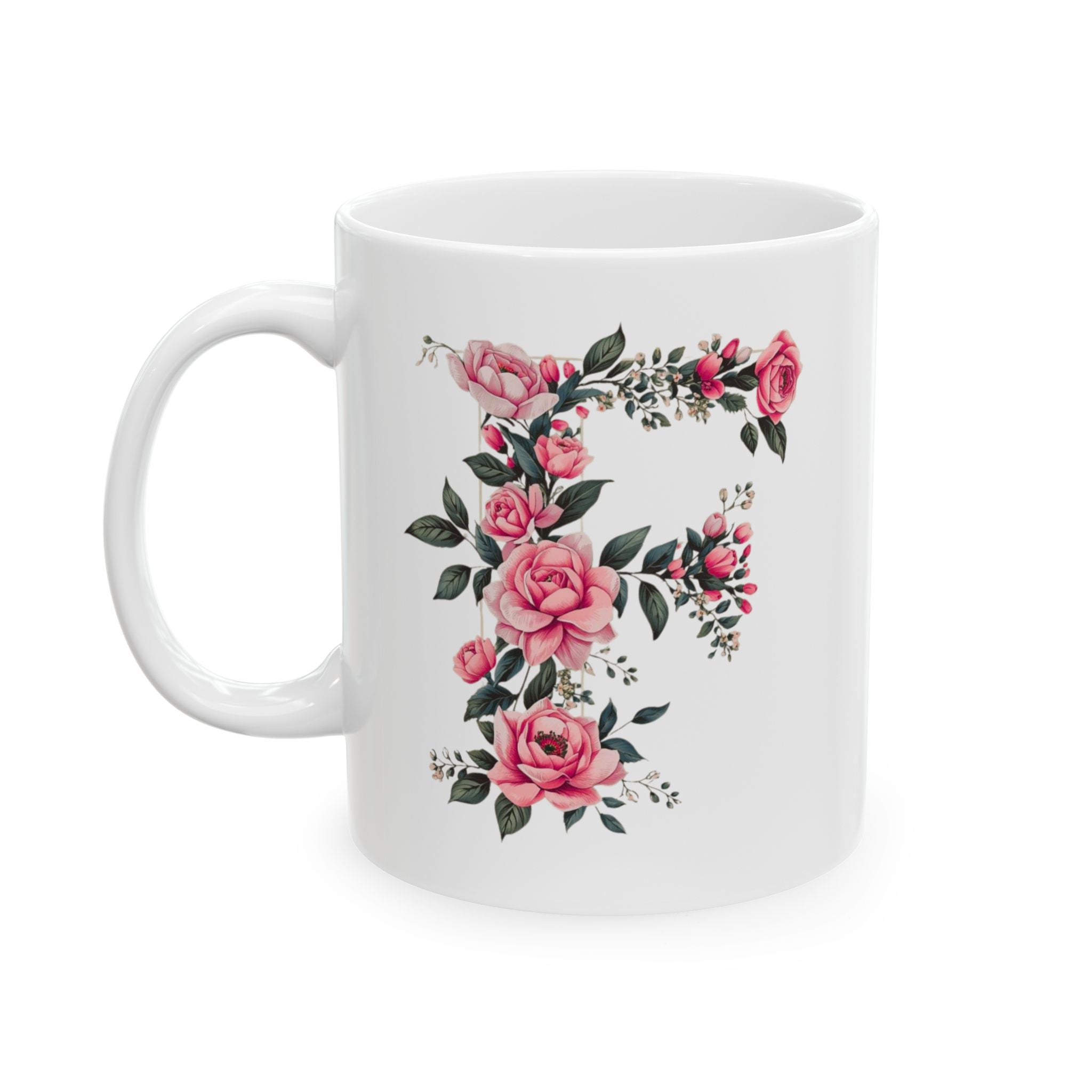 Floral Letter F Ceramic Coffee Mug  (11oz, 15oz)