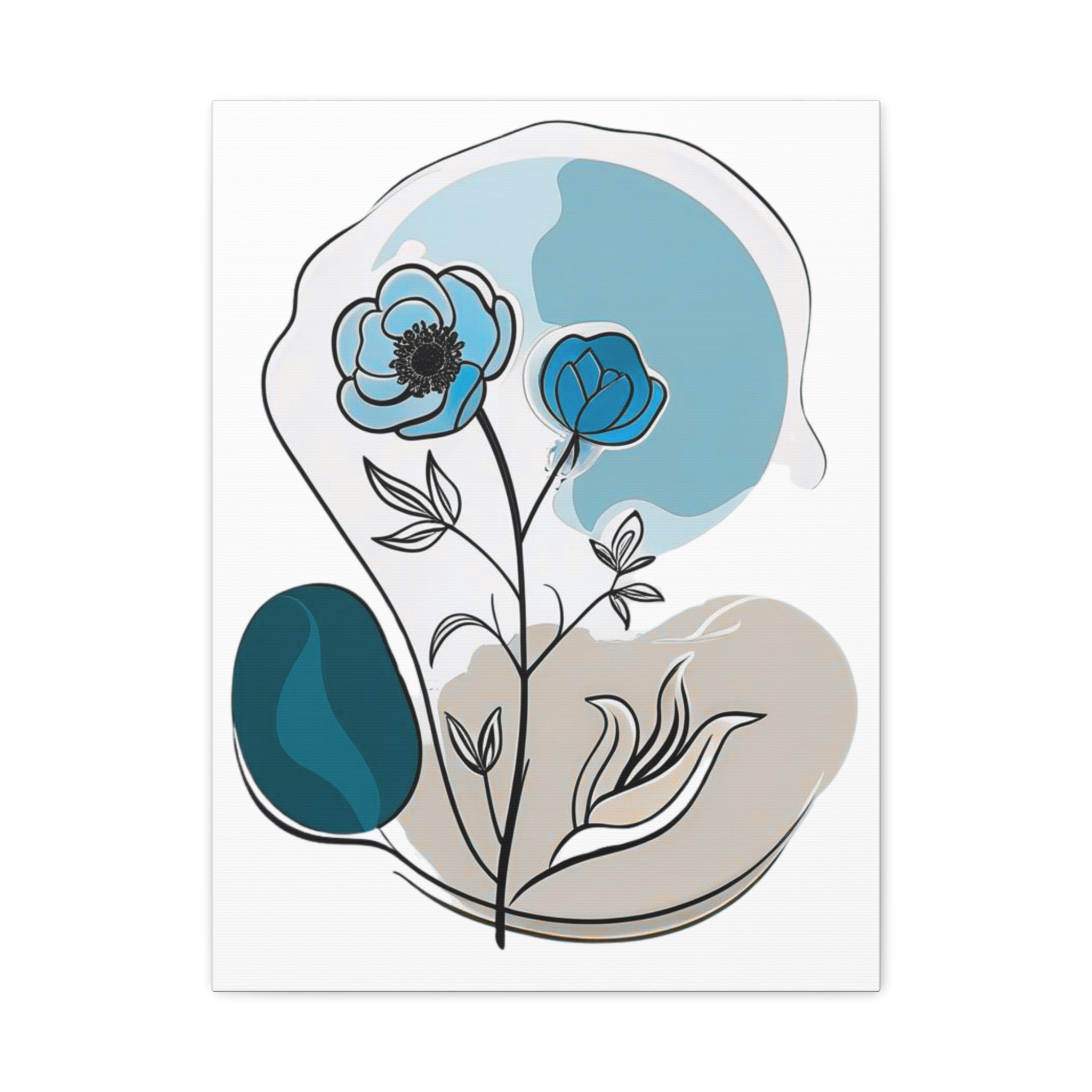 Blue-Green Abstract Floral Wall Art Canvas