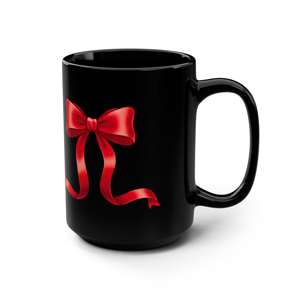 Taza negra de 15 oz con lazo rojo 
