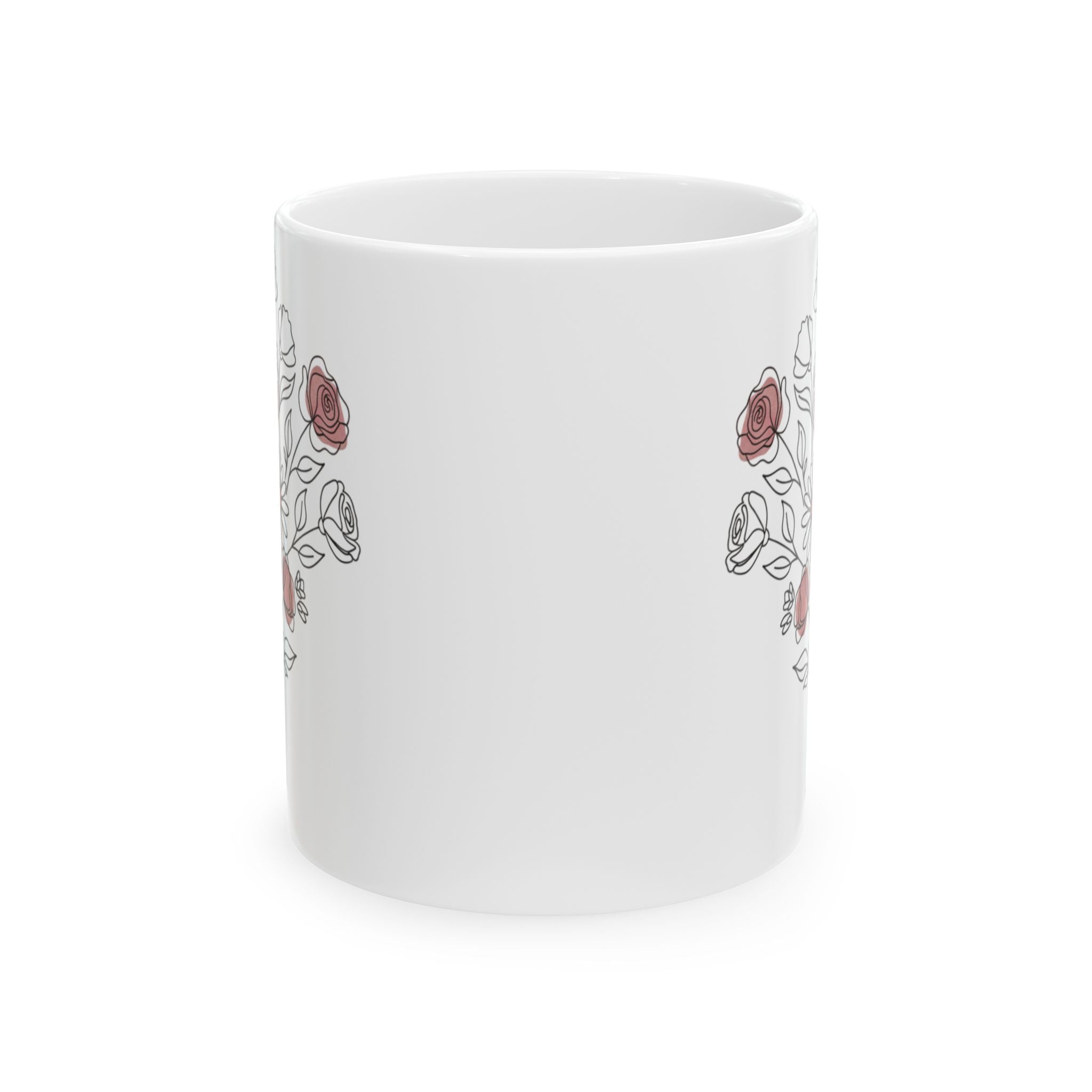 Floral Line Art Ceramic Coffee Mug with a bouquet of roses (11oz & 15oz)