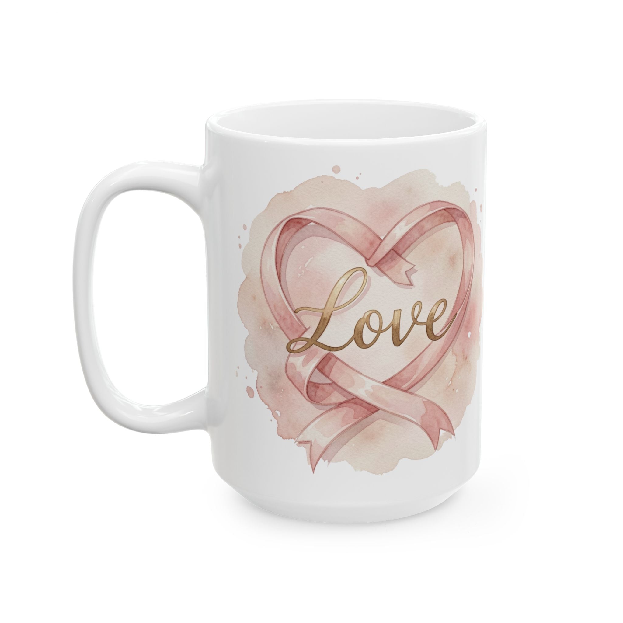 Ceramic Coffee Mug with Pink Breast Cancer Ribbon (11oz/15oz)