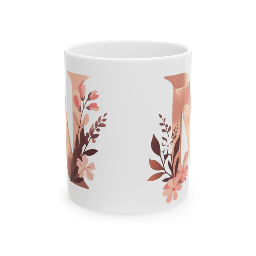 Floral Minimal Letter N Ceramic Coffee Mug (11oz, 15oz)