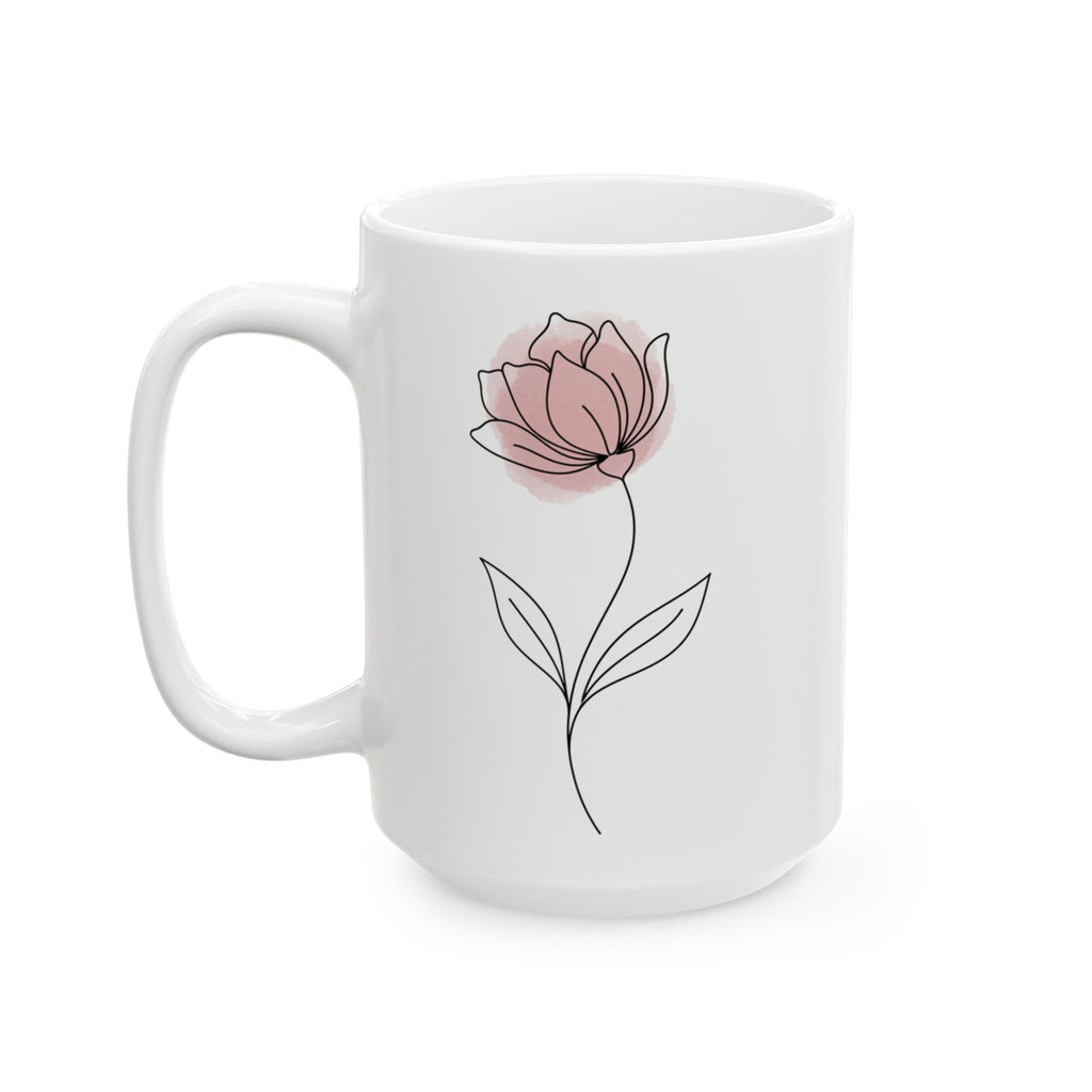 Minimal Line Art Pink Floral Ceramic Coffee Mug (11oz & 15oz)