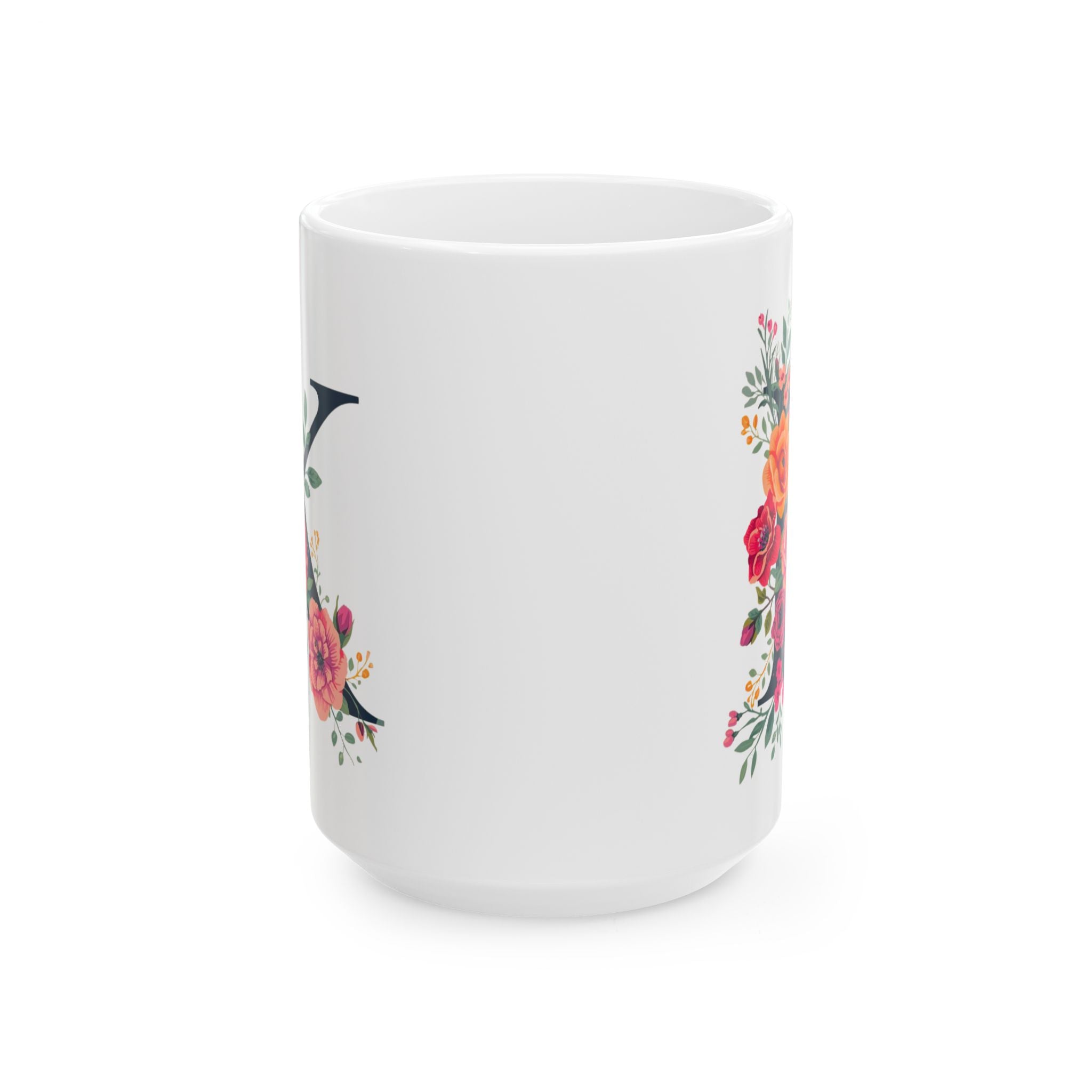 Floral Letter K Ceramic Coffee Mug (11oz, 15oz)