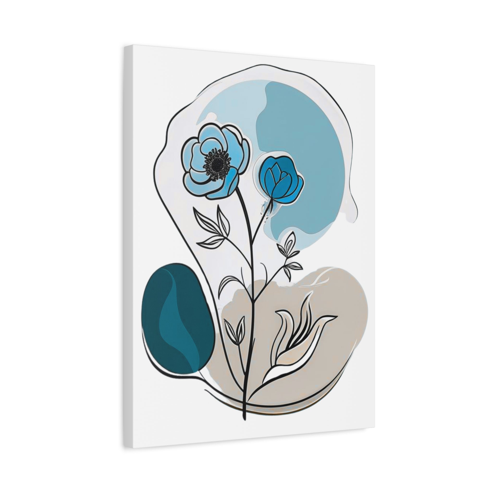 Blue-Green Abstract Floral Wall Art Canvas