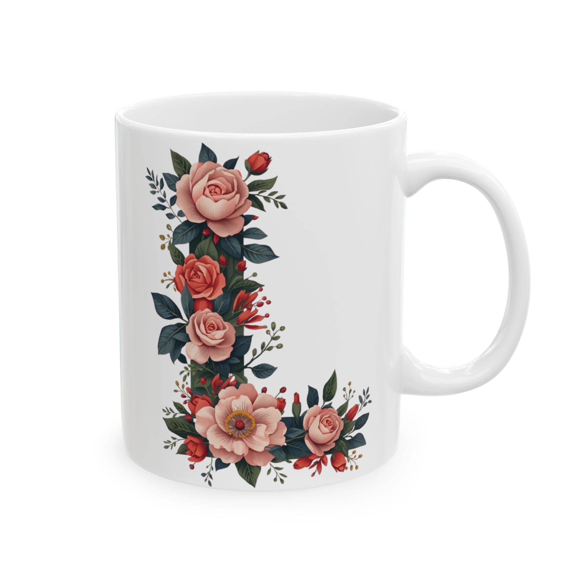 Floral Letter L Ceramic Coffee Mug  (11oz & 15oz)