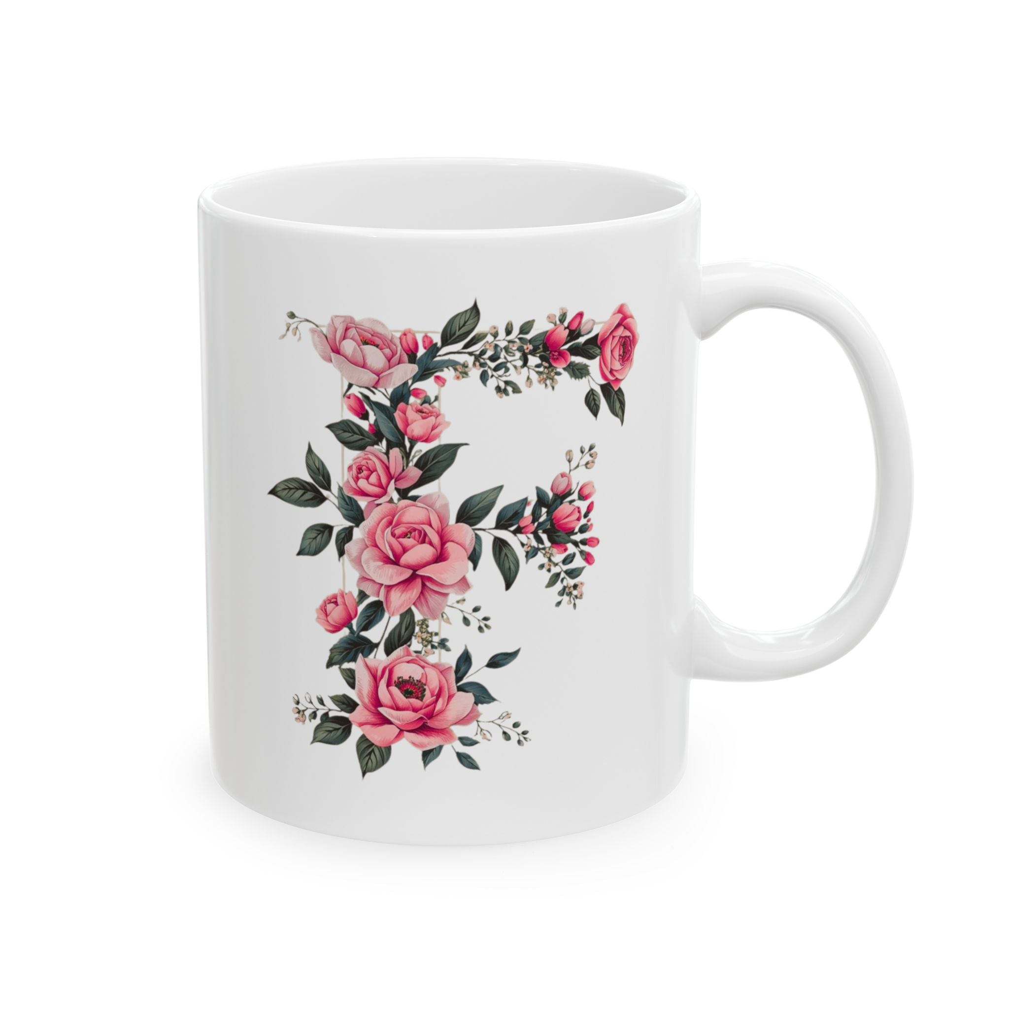 Floral Letter F Ceramic Coffee Mug  (11oz, 15oz)