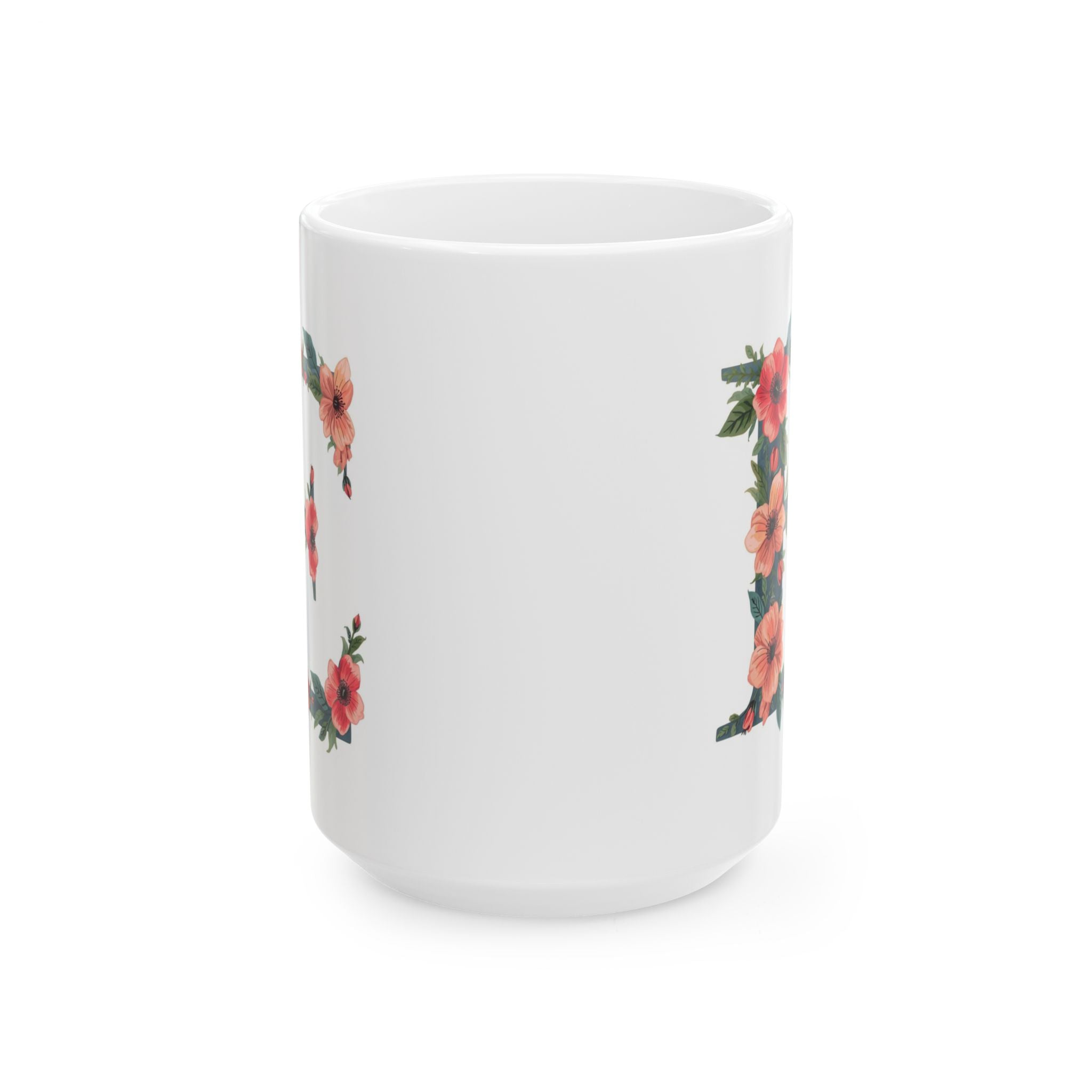 Floral Letter E Ceramic Coffee Mug  (11oz & 15oz)