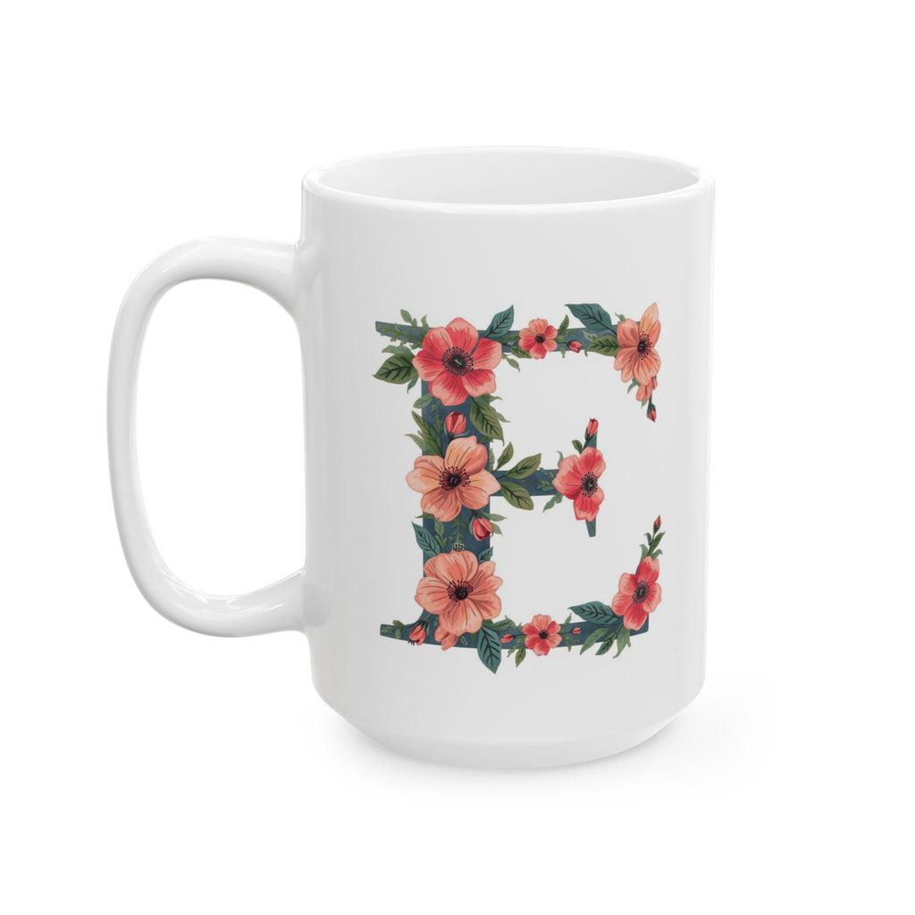 Floral Letter E Ceramic Coffee Mug  (11oz & 15oz)