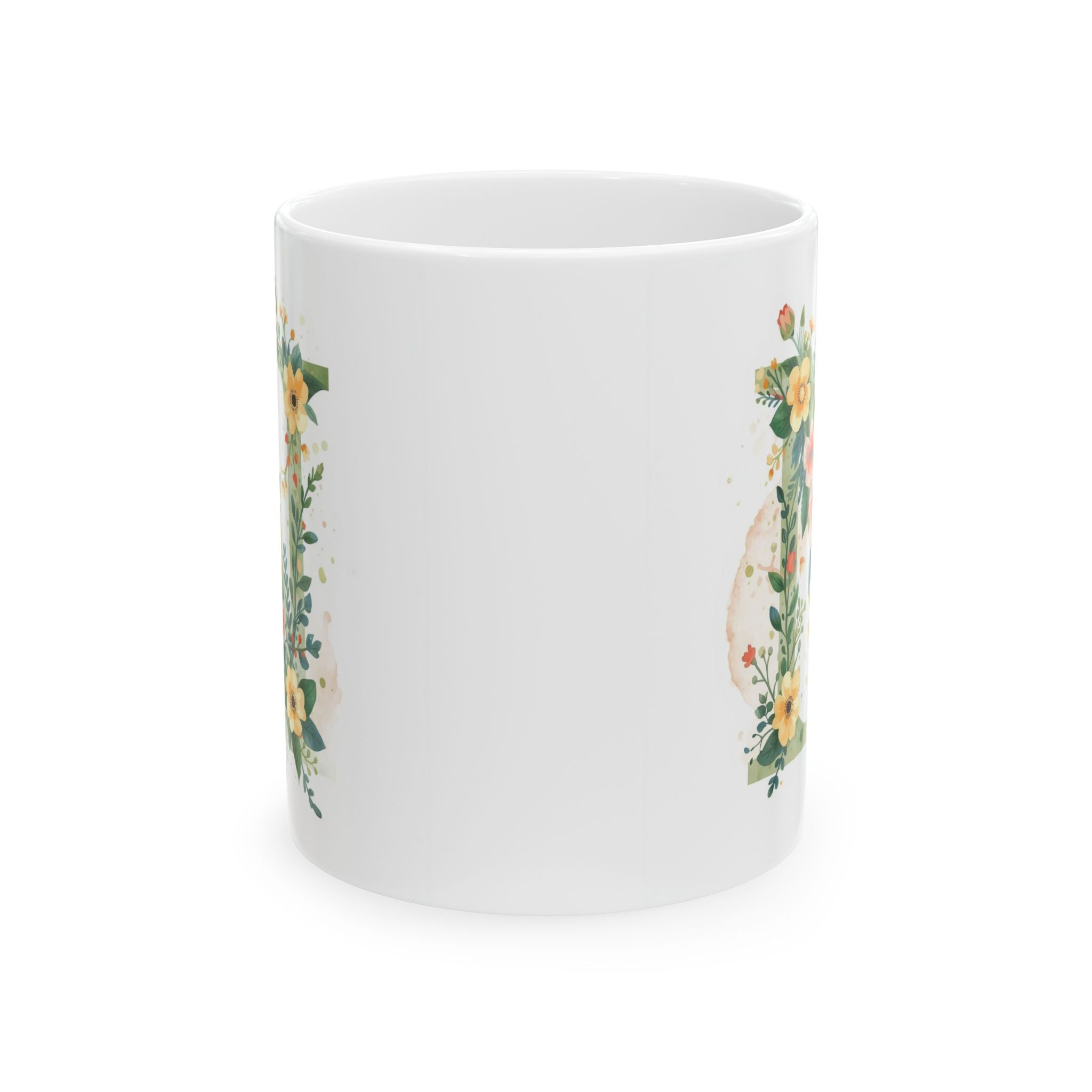Floral Letter N Ceramic Coffee Mug (11oz, 15oz)