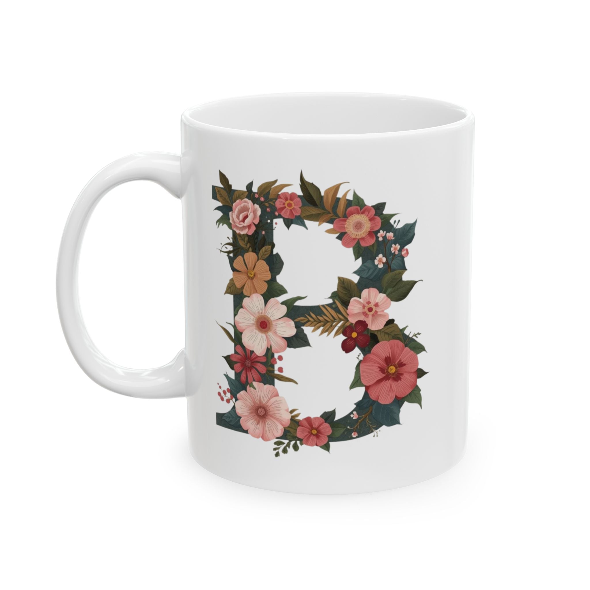 Floral Letter B Ceramic Coffee Mug  (11oz & 15oz)