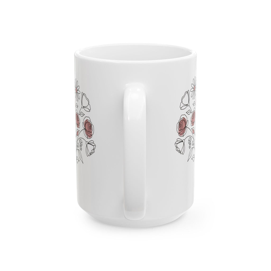 Floral Line Art Ceramic Coffee Mug with a bouquet of roses (11oz & 15oz)