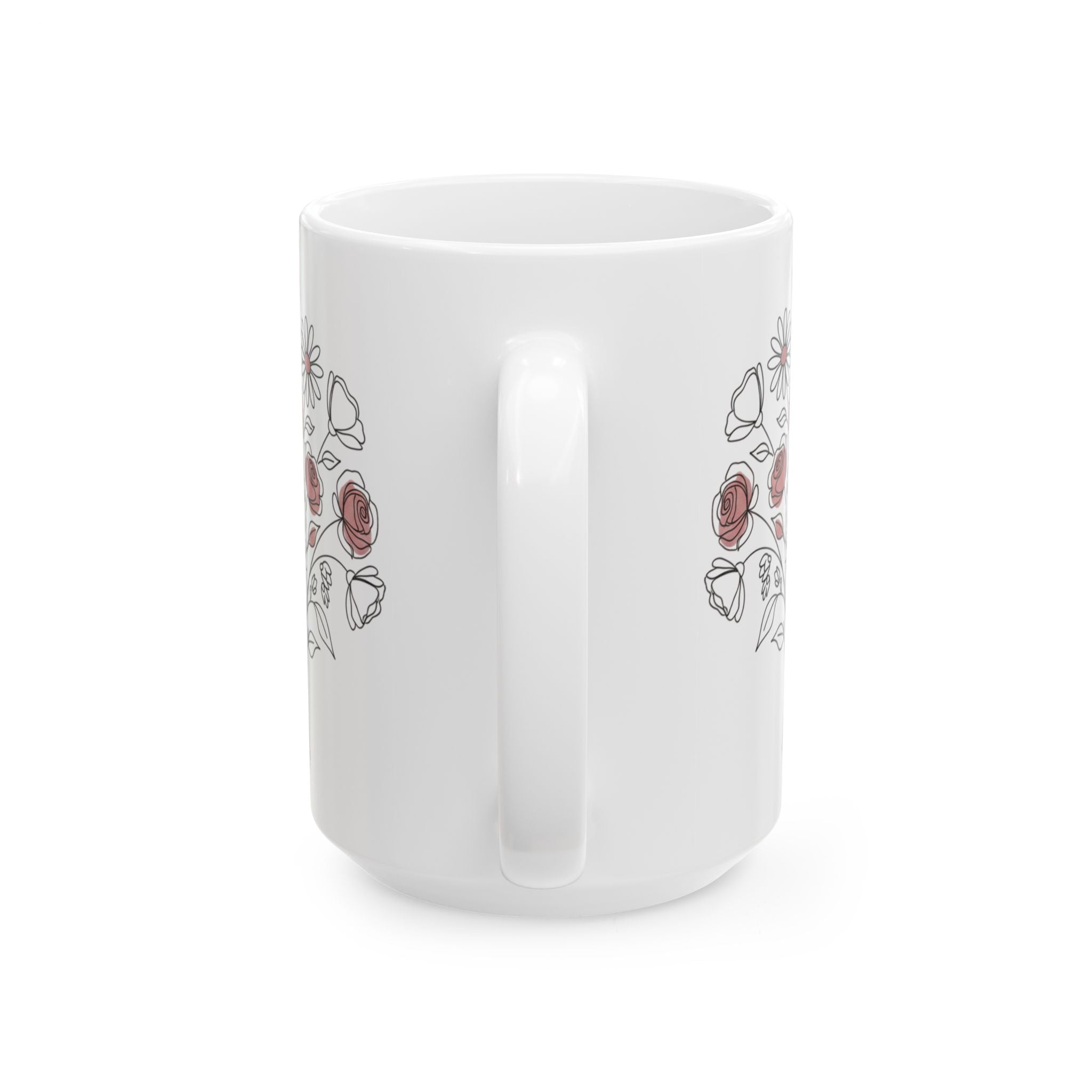 Floral Line Art Ceramic Coffee Mug with a bouquet of roses (11oz & 15oz)