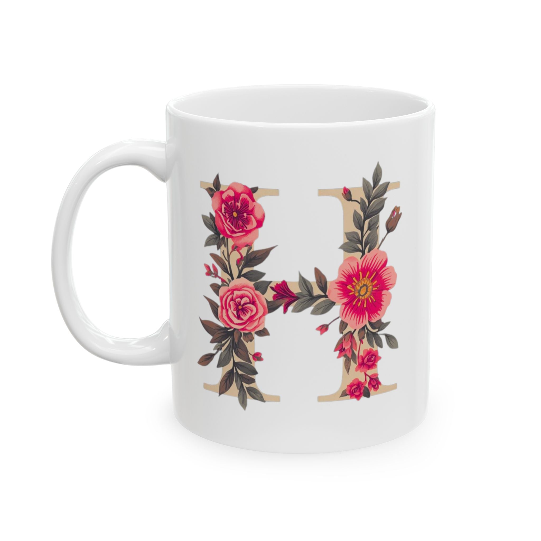 Floral Letter H Ceramic Mug (11oz & 15oz)