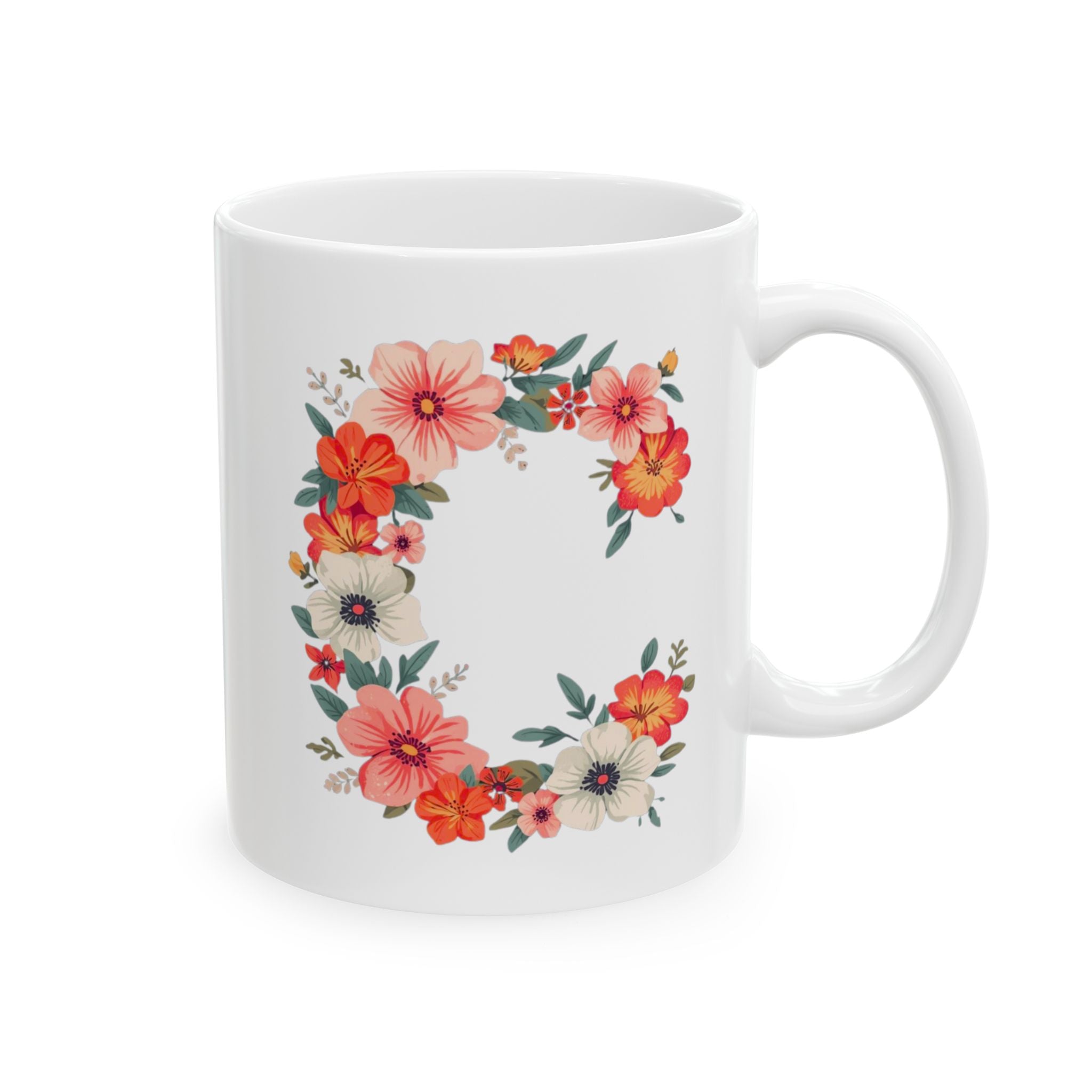 Floral Letter C Ceramic Coffee Mug  (11oz & 15oz)