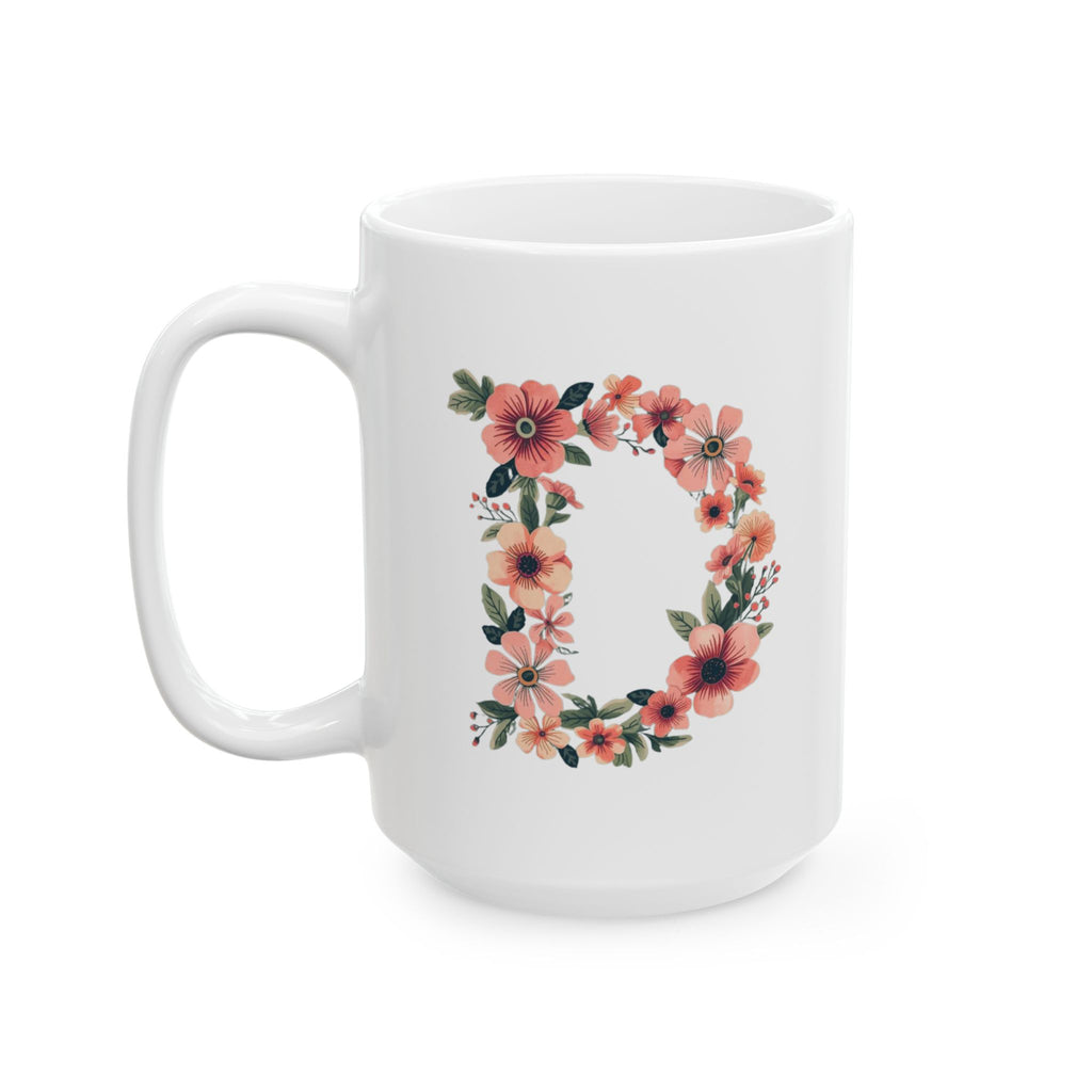 Floral Letter D Ceramic Coffee Mug  (11oz & 15oz)