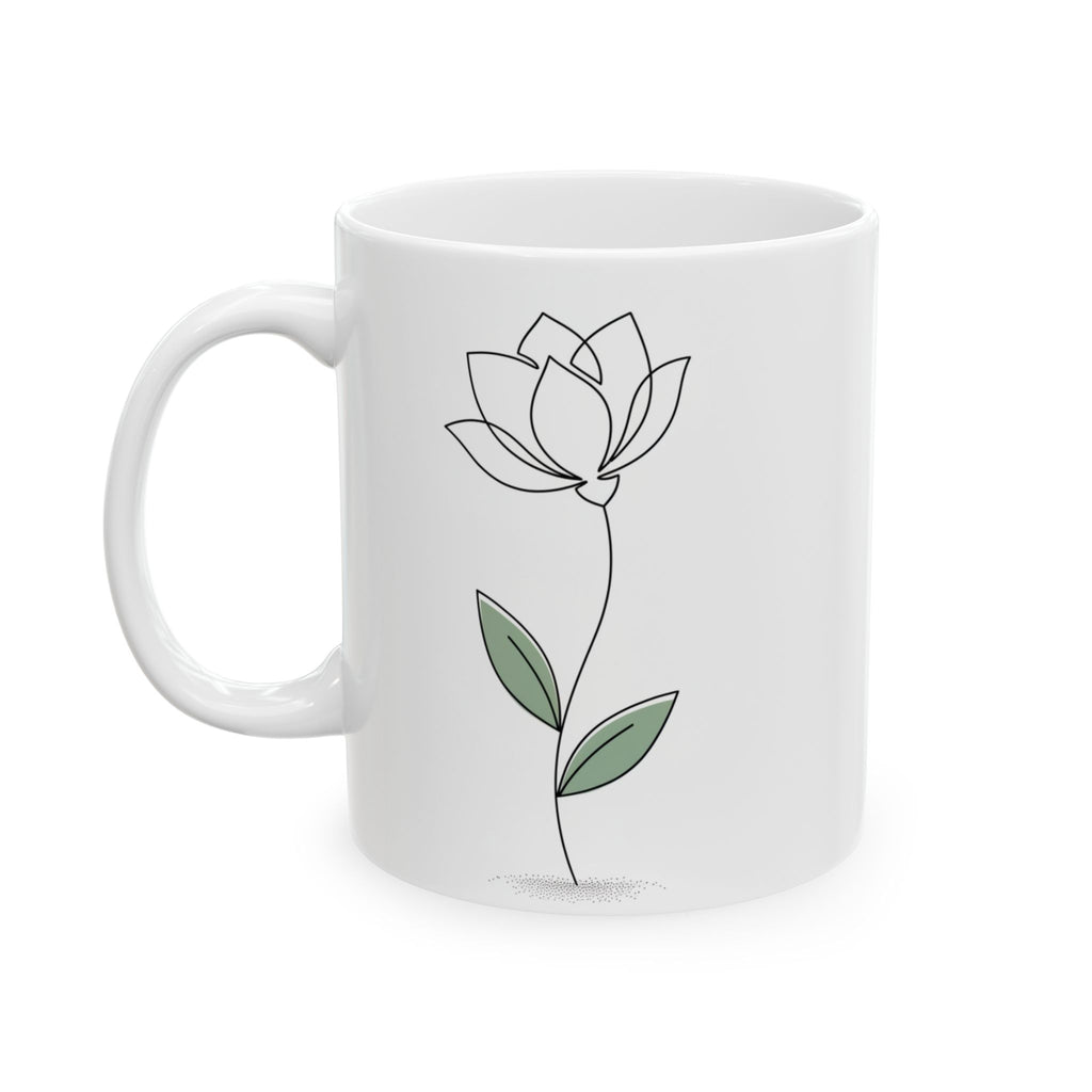 Floral Line Art Ceramic Coffee Mug-lotus (11oz & 15oz)