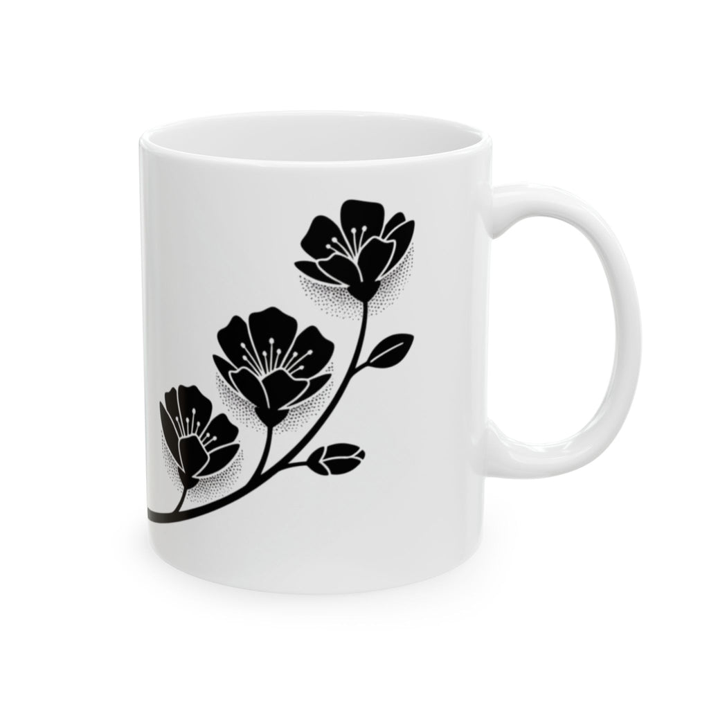 Minimal Black Flower Ceramic Coffee Mug (11oz & 15oz)