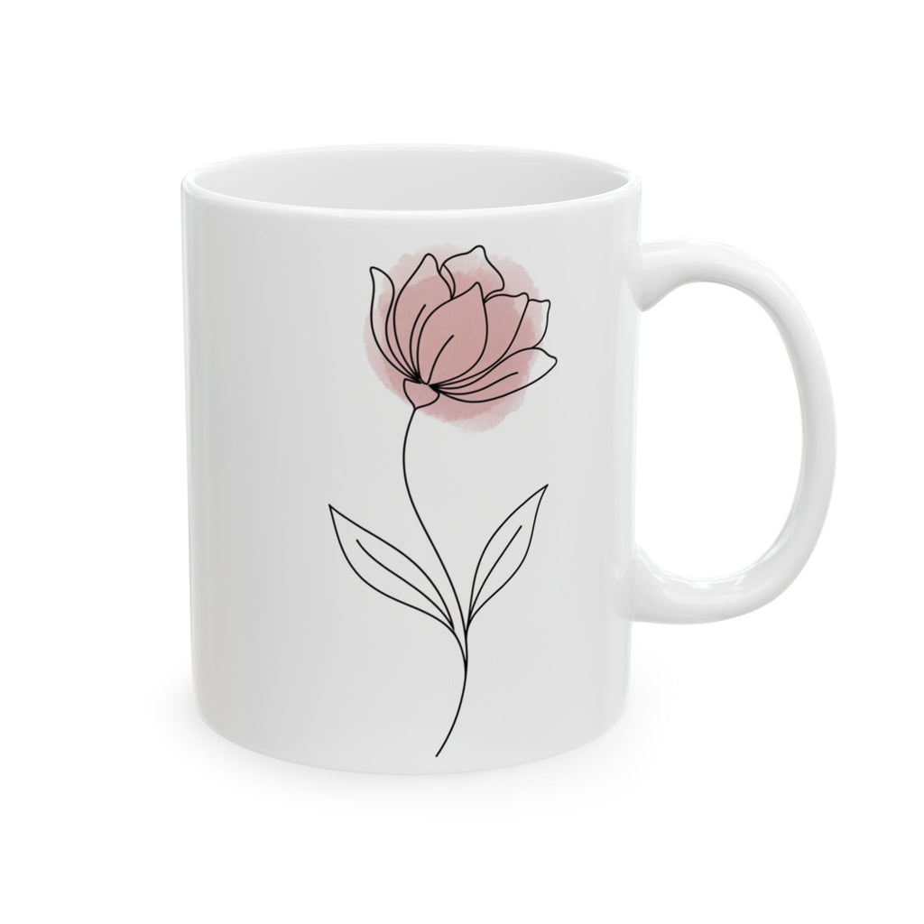 Minimal Line Art Pink Floral Ceramic Coffee Mug (11oz & 15oz)