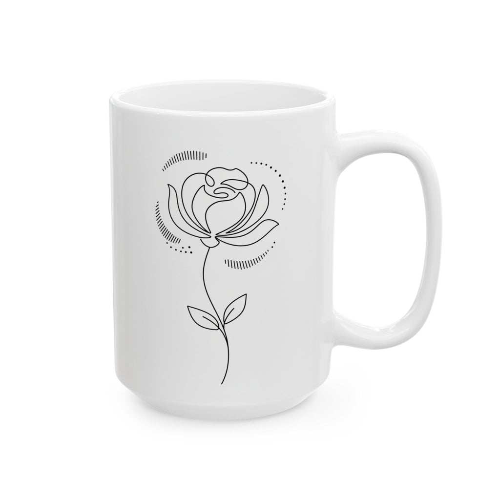 Minimal Line Art Lotus Meditation Ceramic Coffee Mug (11oz/15oz)
