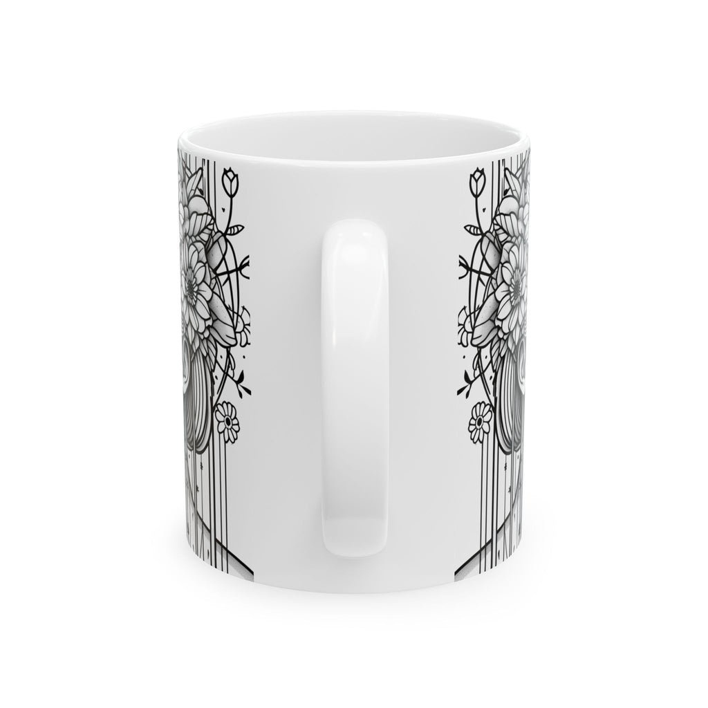 Line Art Floral Woman Ceramic Coffee Mug, (11oz, 15oz)