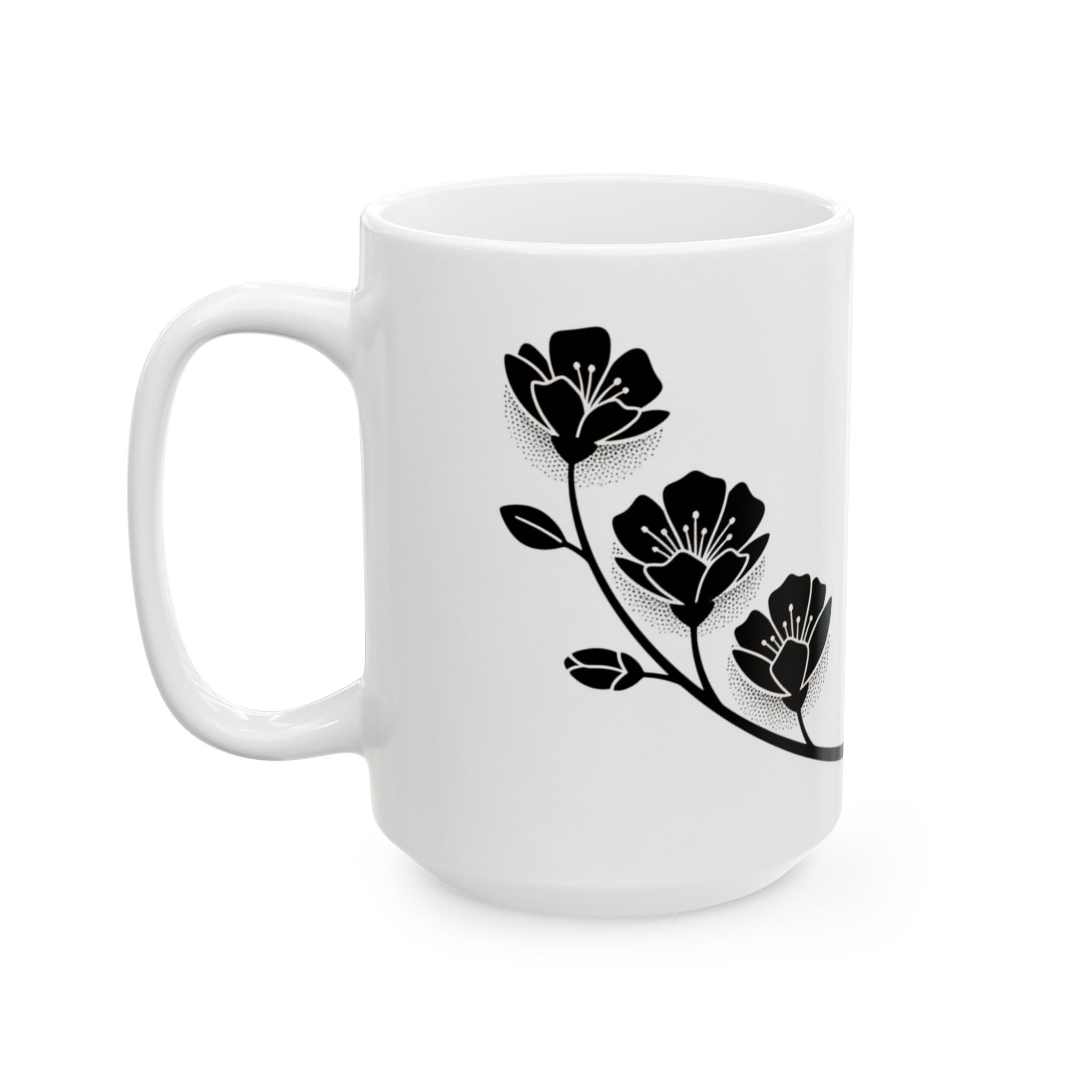 Minimal Black Flower Ceramic Coffee Mug (11oz & 15oz)