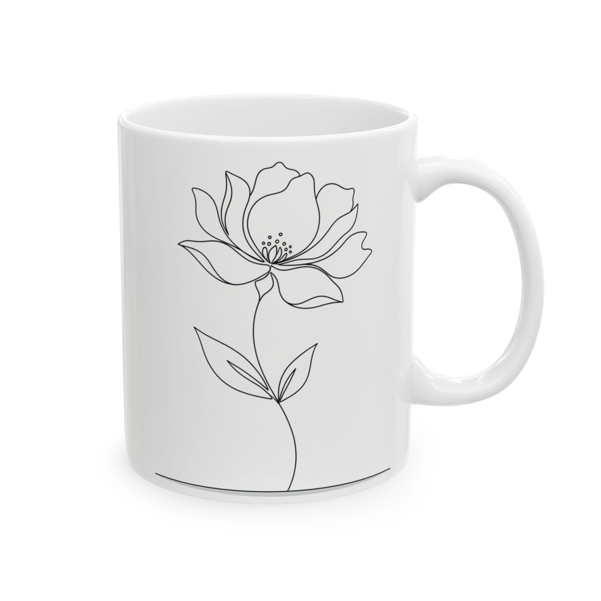 Minimal Line Art Floral Ceramic Coffee Mug (11oz/15oz)