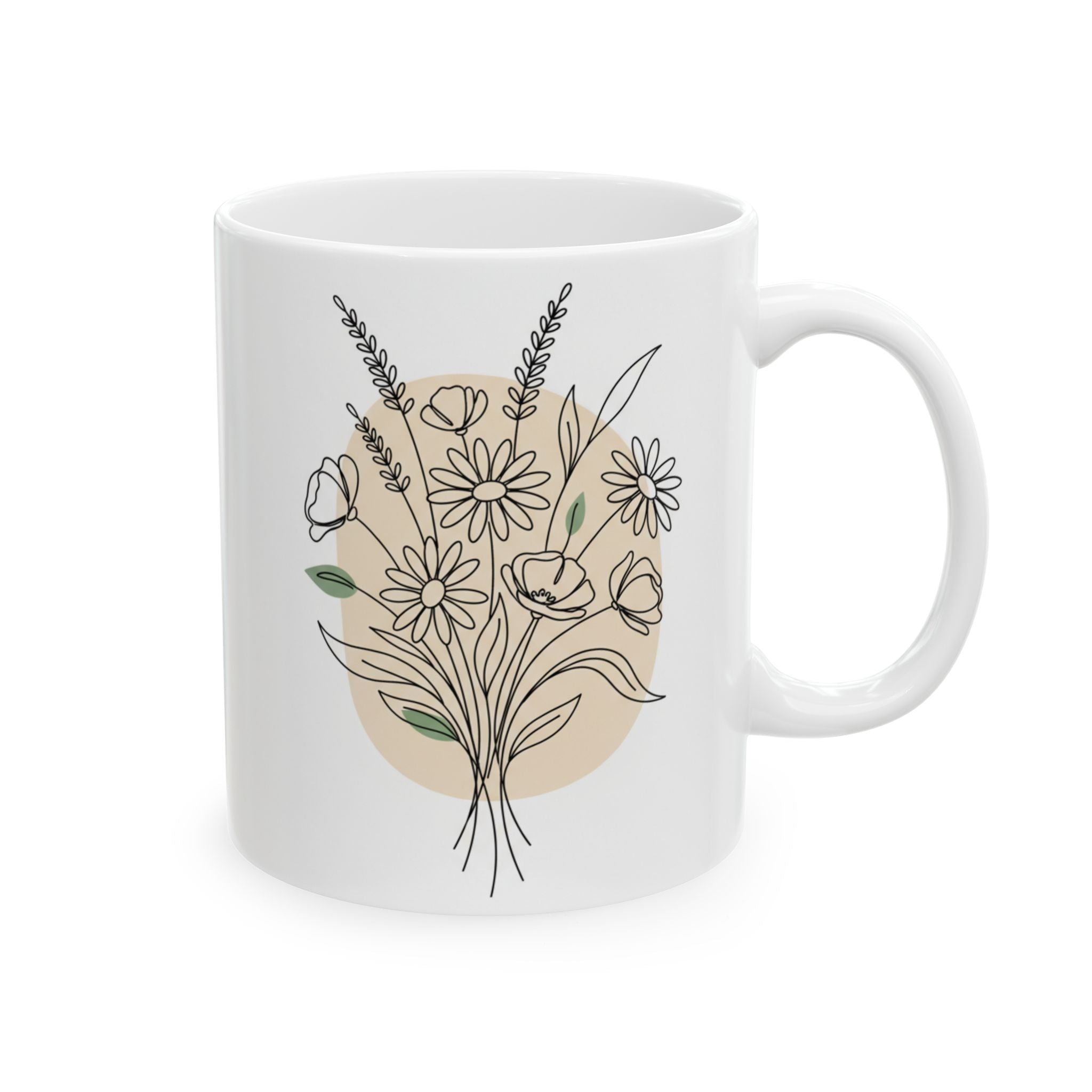 Floral Line Art Arrangement Ceramic Coffee Mug (11oz, 15oz)