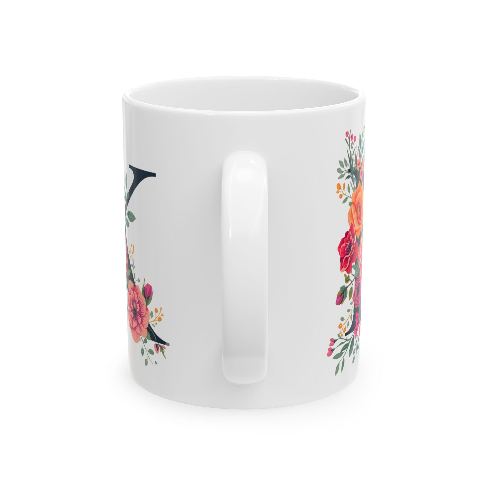 Floral Letter K Ceramic Coffee Mug (11oz, 15oz)