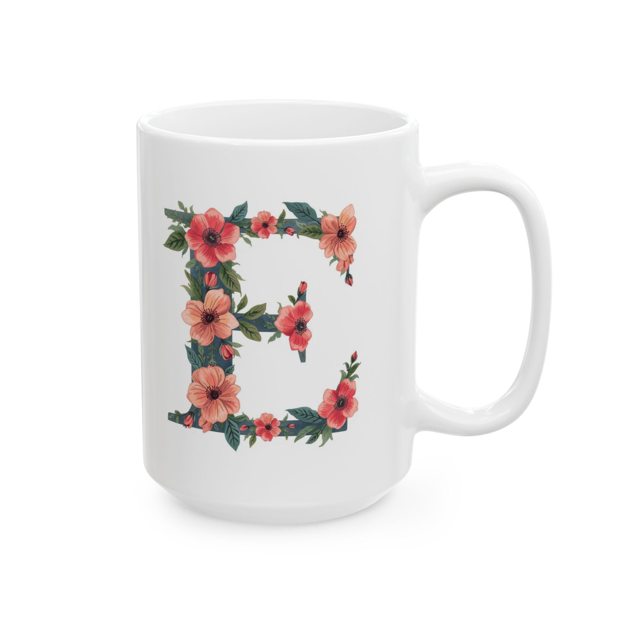 Floral Letter E Ceramic Coffee Mug  (11oz & 15oz)