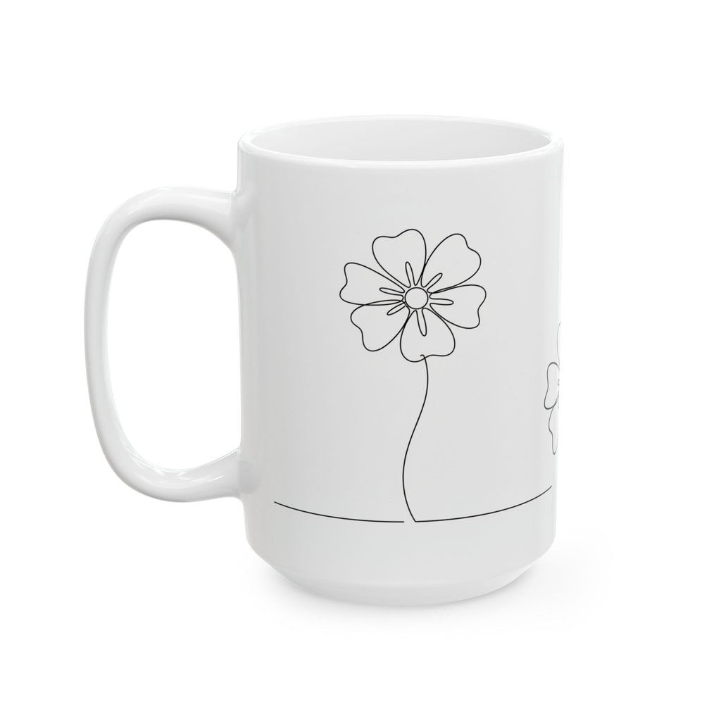 Minimal Art Line Wildflowers Ceramic Coffee Mug (11oz, 15oz)