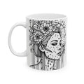 Line Art Floral Woman Ceramic Coffee Mug, (11oz, 15oz)