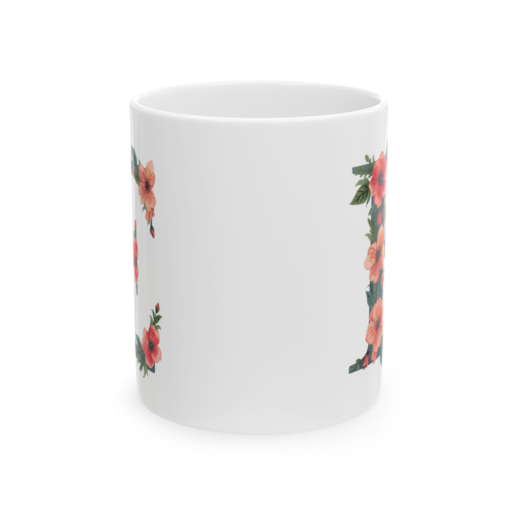 Floral Letter E Ceramic Coffee Mug  (11oz & 15oz)