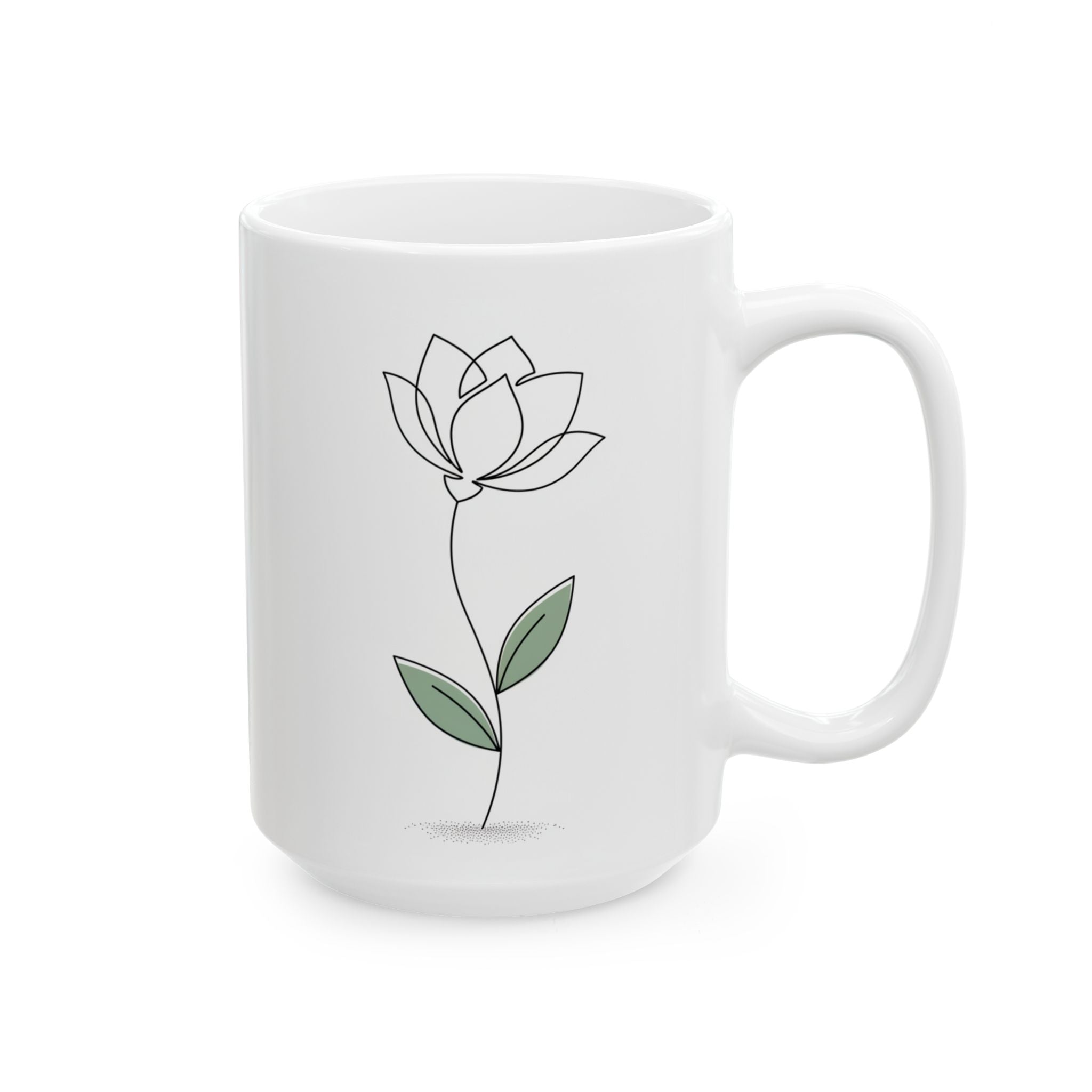 Floral Line Art Ceramic Coffee Mug-lotus (11oz & 15oz)