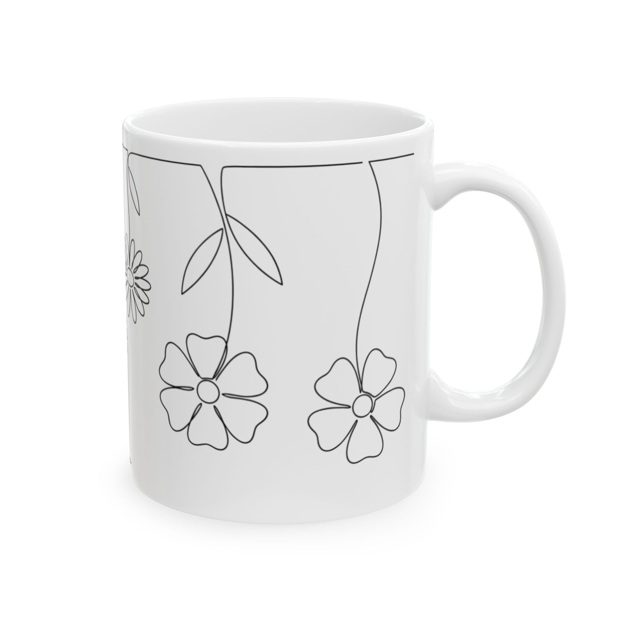 Minimal Line Art Daisy Ceramic Coffee Mug(11oz, 15oz)