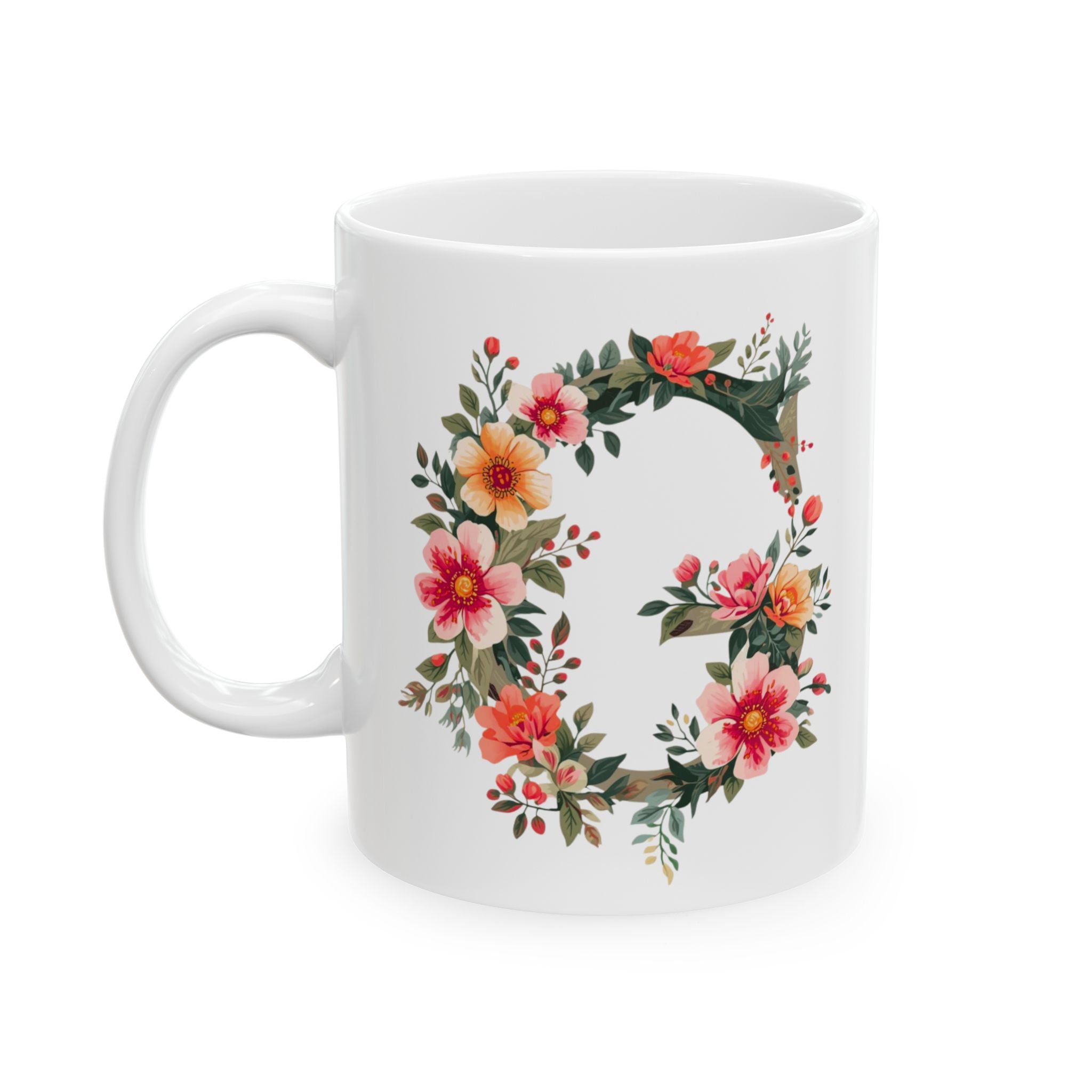 Floral Letter G Ceramic Coffee Mug  (11oz, 15oz)