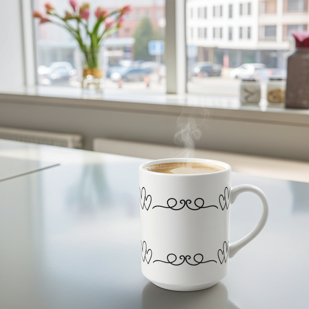 Minimal Heart Swirl Ceramic Coffee Mug (11oz, 15oz)