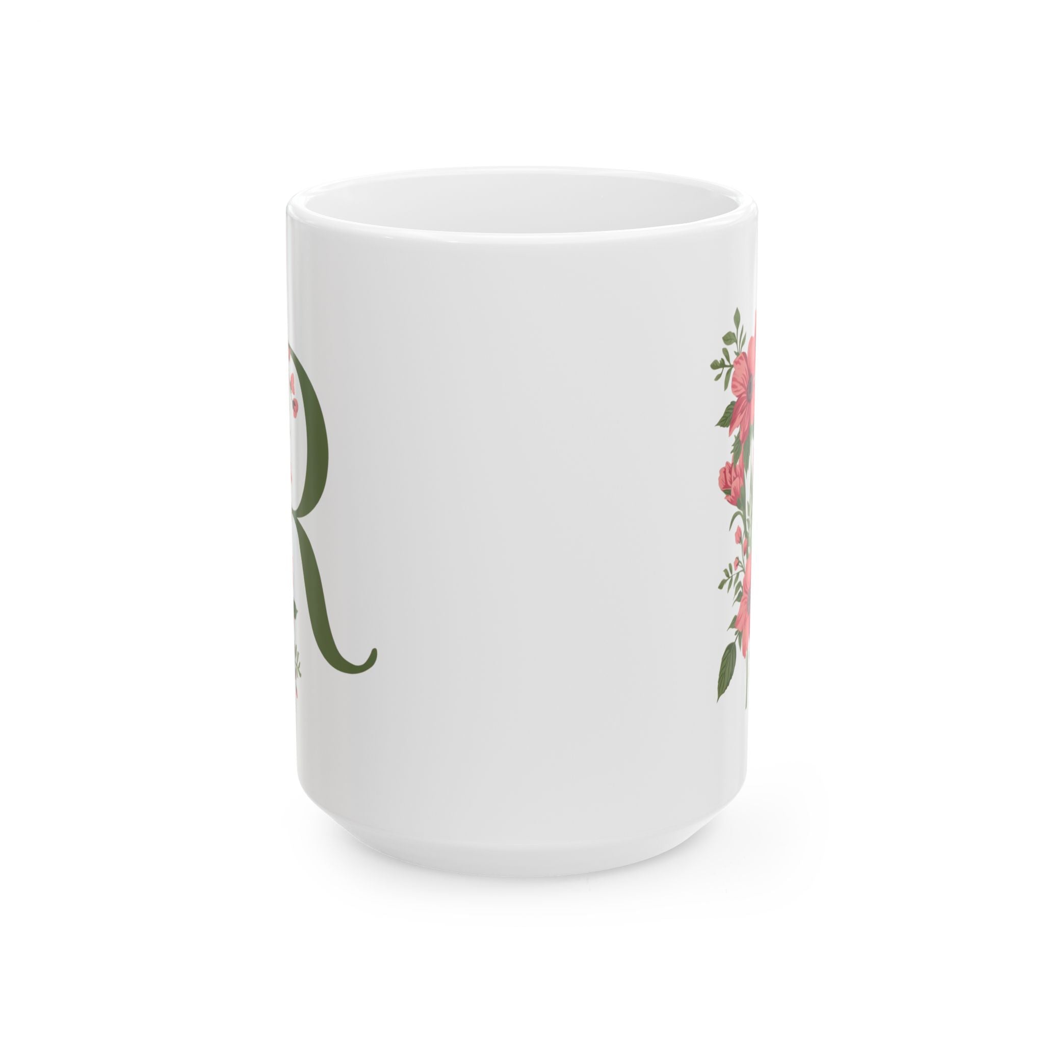 Floral Letter R Ceramic Coffee Mug (11oz/15oz)