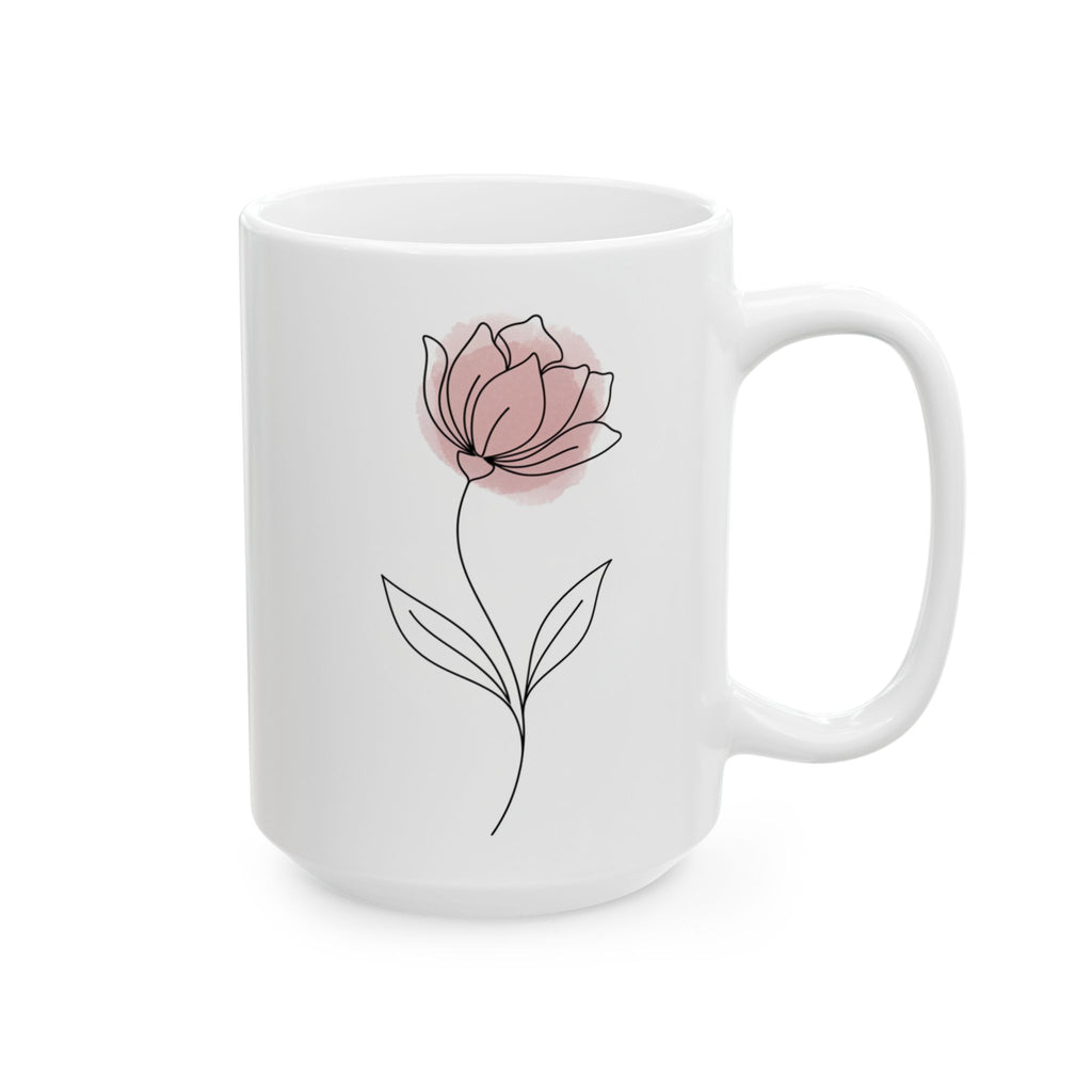 Minimal Line Art Pink Floral Ceramic Coffee Mug (11oz & 15oz)