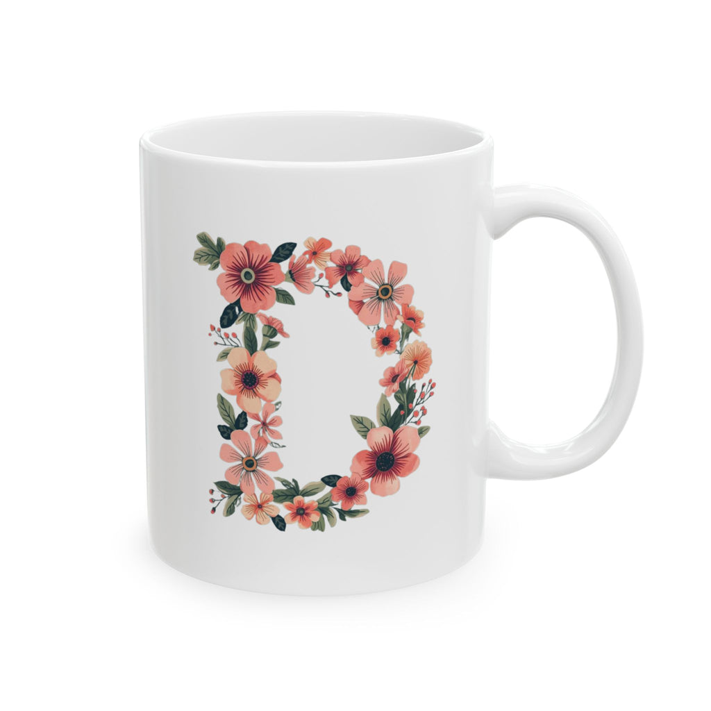 Floral Letter D Ceramic Coffee Mug  (11oz & 15oz)