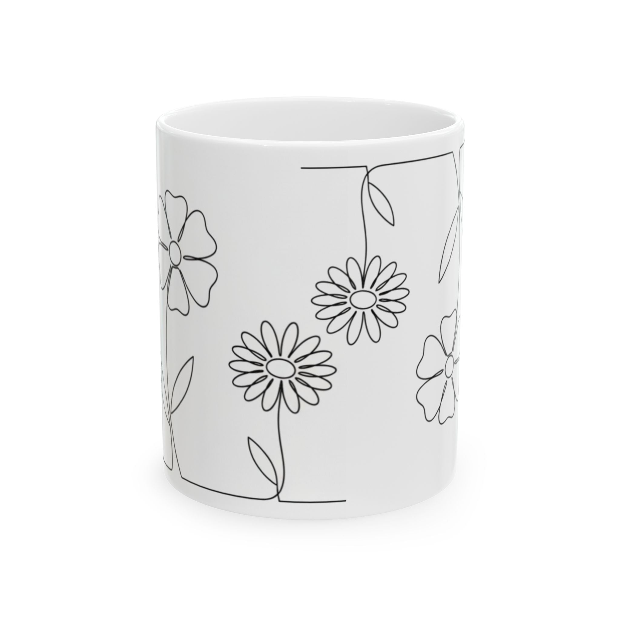 Minimal Line Art Daisy Ceramic Coffee Mug(11oz, 15oz)
