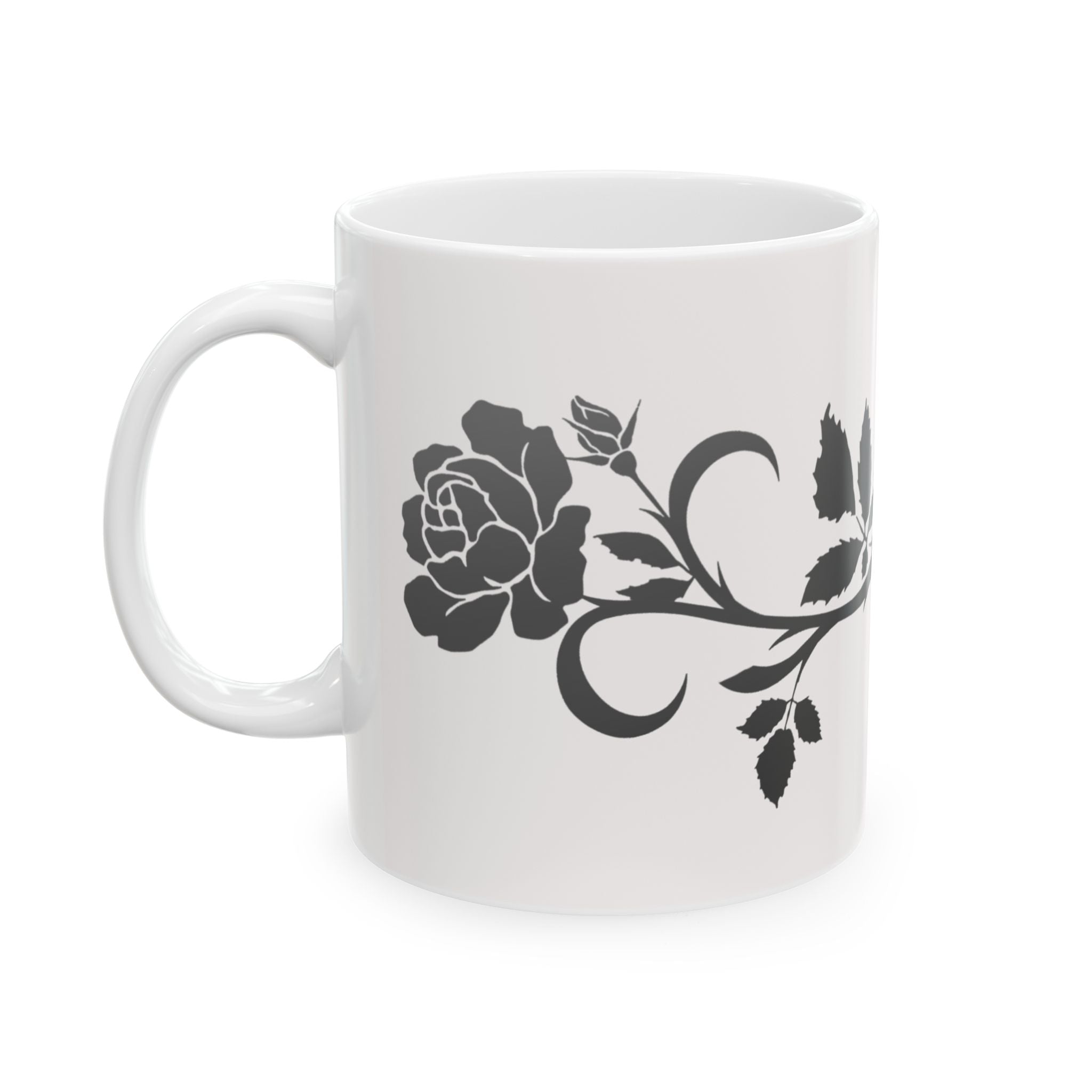 Black Floral Minimal Vine Ceramic Coffee Mug (11oz & 15oz)